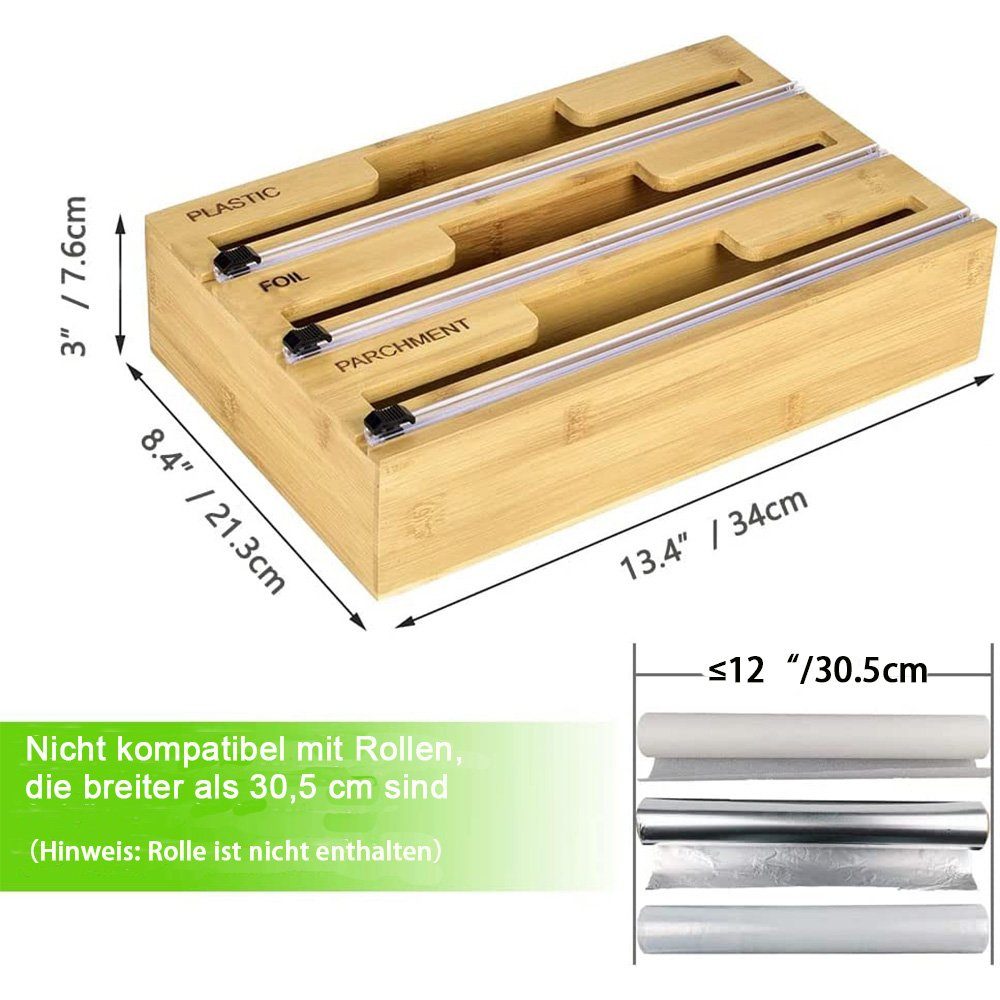 3 Bambusholzfarbe Folienspender in Folienspender Frischhaltefolie zggzerg 1 Bambus Folienschneider, Abroller