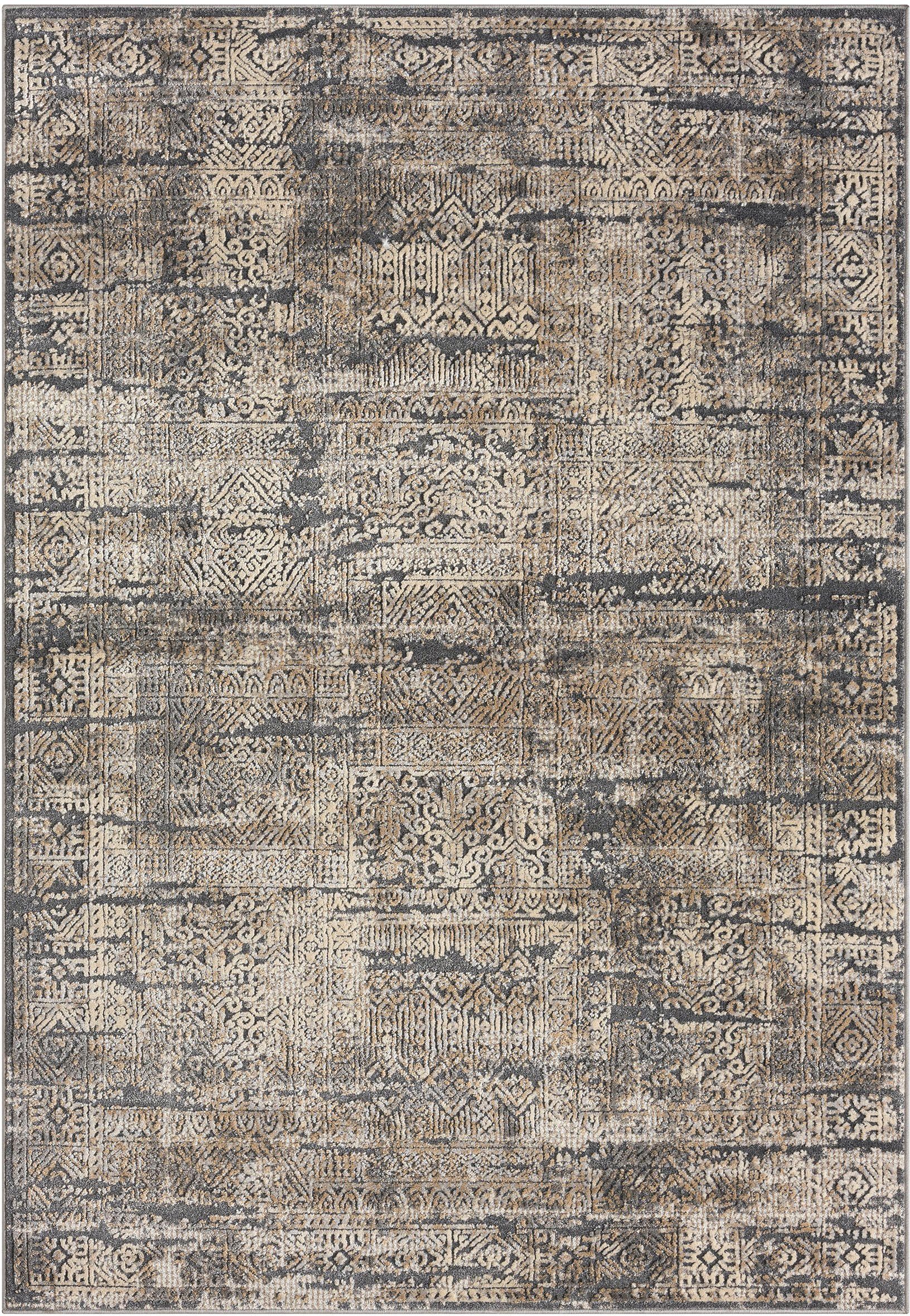 Teppich Selin, my home, rechteckig, grau Glanz, 9 dezenter mm, Vintage-Look, dichte Qualität im Schrumpf-Garn-Effekt, Höhe