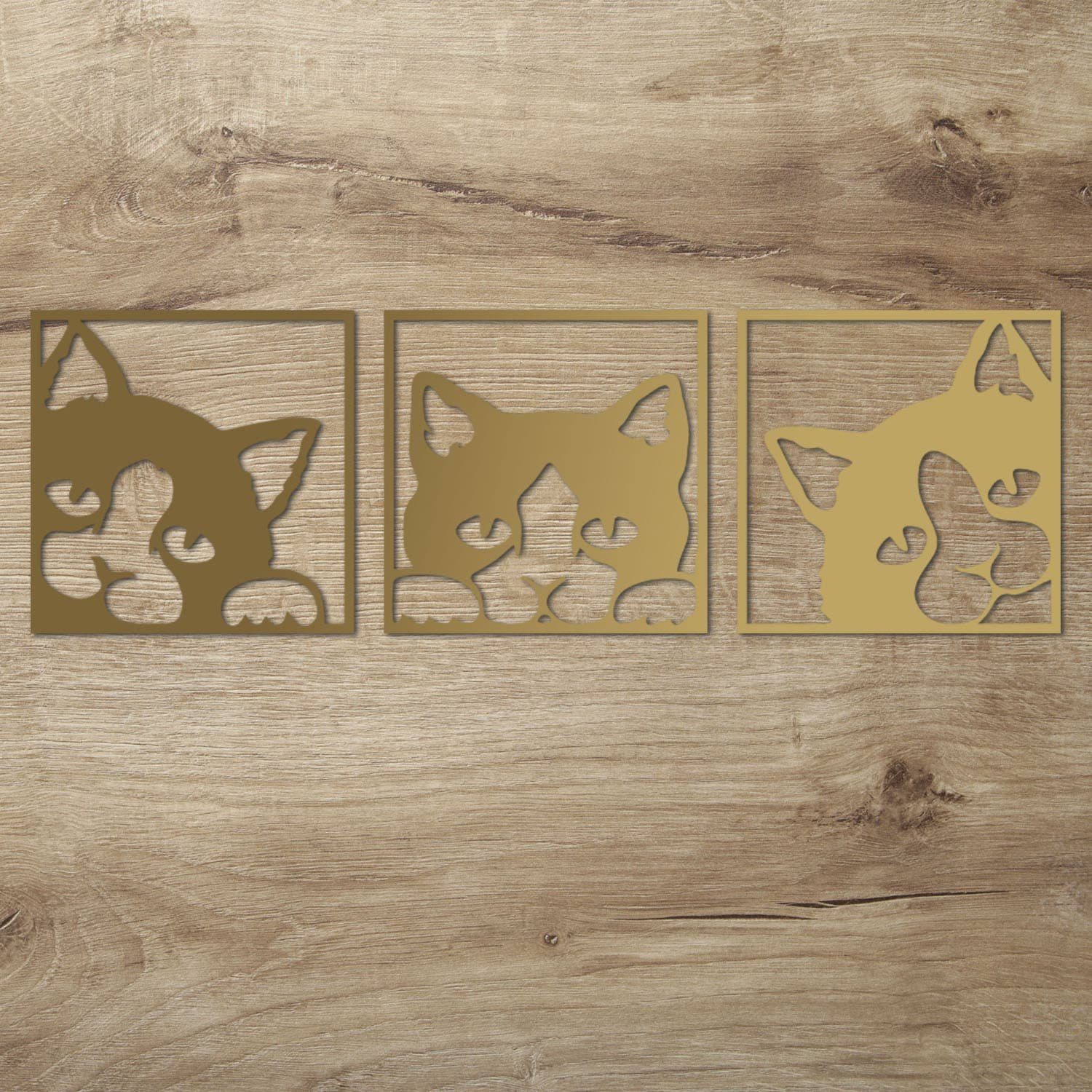 Namofactur Wanddekoobjekt XXL Wandbild 3 Katzen im Rahmen (3-teilig), Wanddeko '3 Katzen' Wandgestaltung für dein Wohnzimmer / Schlafzimmer