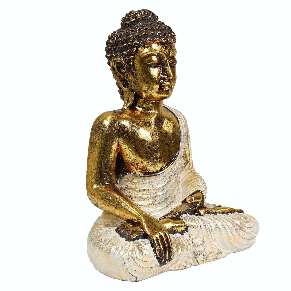 Dekofigur (1 Ursprungsland 25 Resin in im Herstellung Oriental Buddha cm St), Galerie Weiß traditionelle Gold Handarbeit