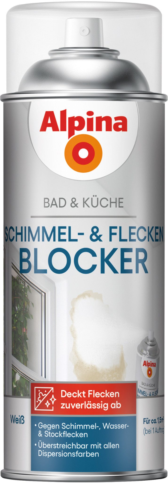 Alpina Alpina Bad & Küche Schimmel-& Flecken-Blocker Spray Schimmelentferner (Auch gegen Ruß- & Nikotinflecken, Schnell Trocknend)