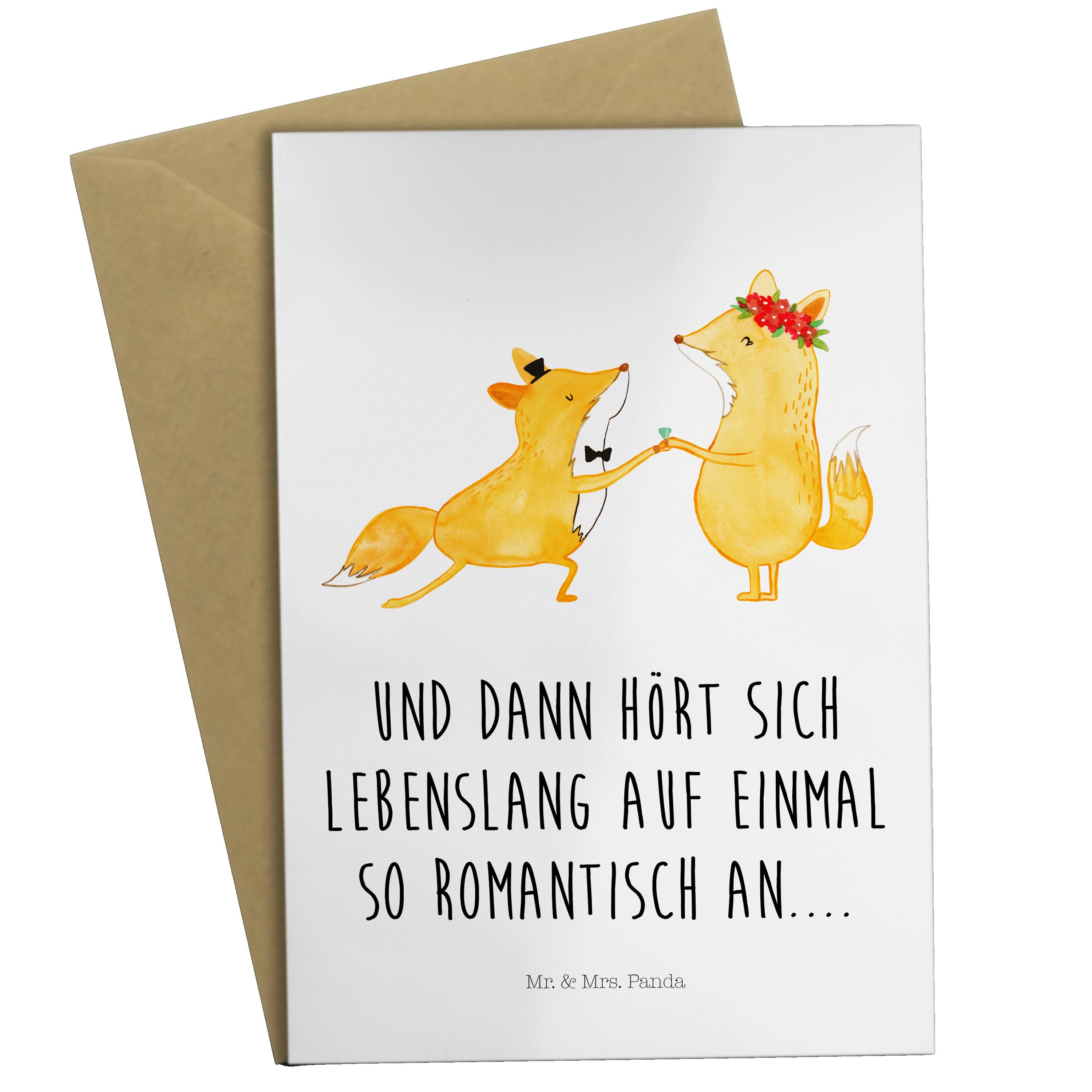 Mr. & Mrs. Panda Grußkarte Füchse Hochzeit - Weiß - Geschenk, Trauungsgeschenk, Klappkarte, Verl