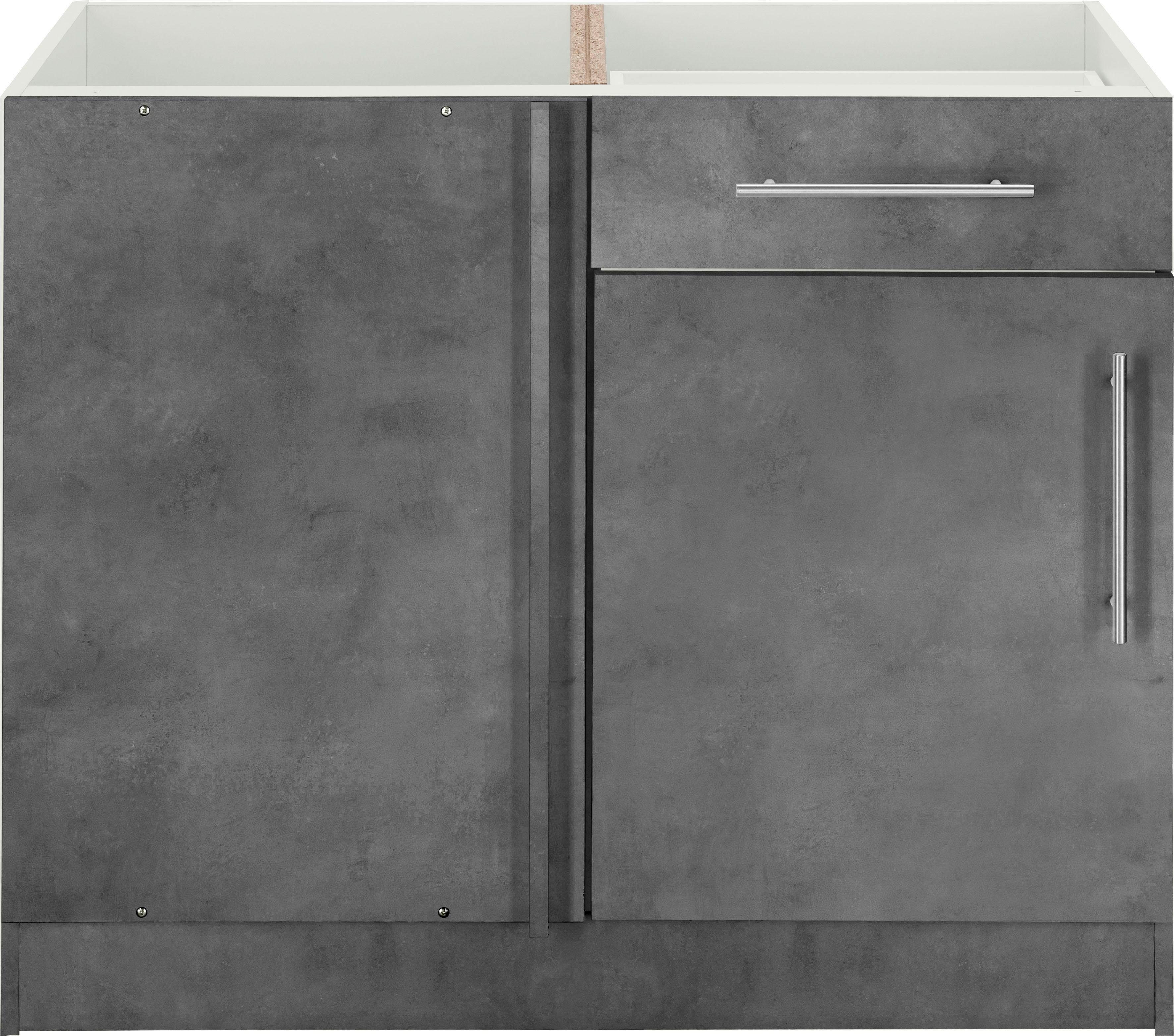 wiho Küchen Eckunterschrank Cali 100 cm breit, Planungsmaß 110 cm, ohne Arbeitsplatte Front und Korpus: Betonfarben | Betonfarben