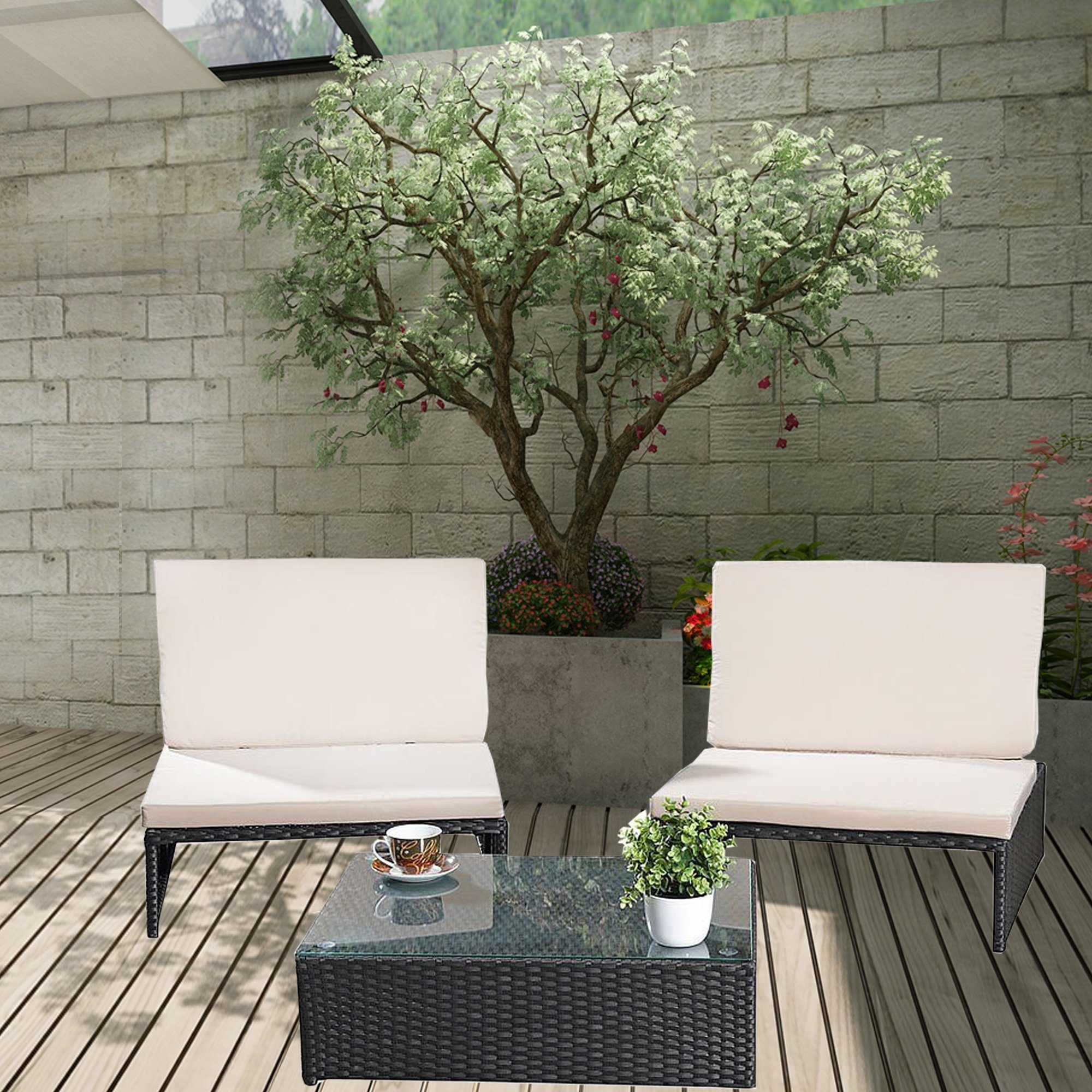 Melko Gartenlounge-Set Gartenset Lounge aus Polyrattan ver. Farben Sitzgruppe 2 Кресла Tisch, (Stück), Wasserabweisend