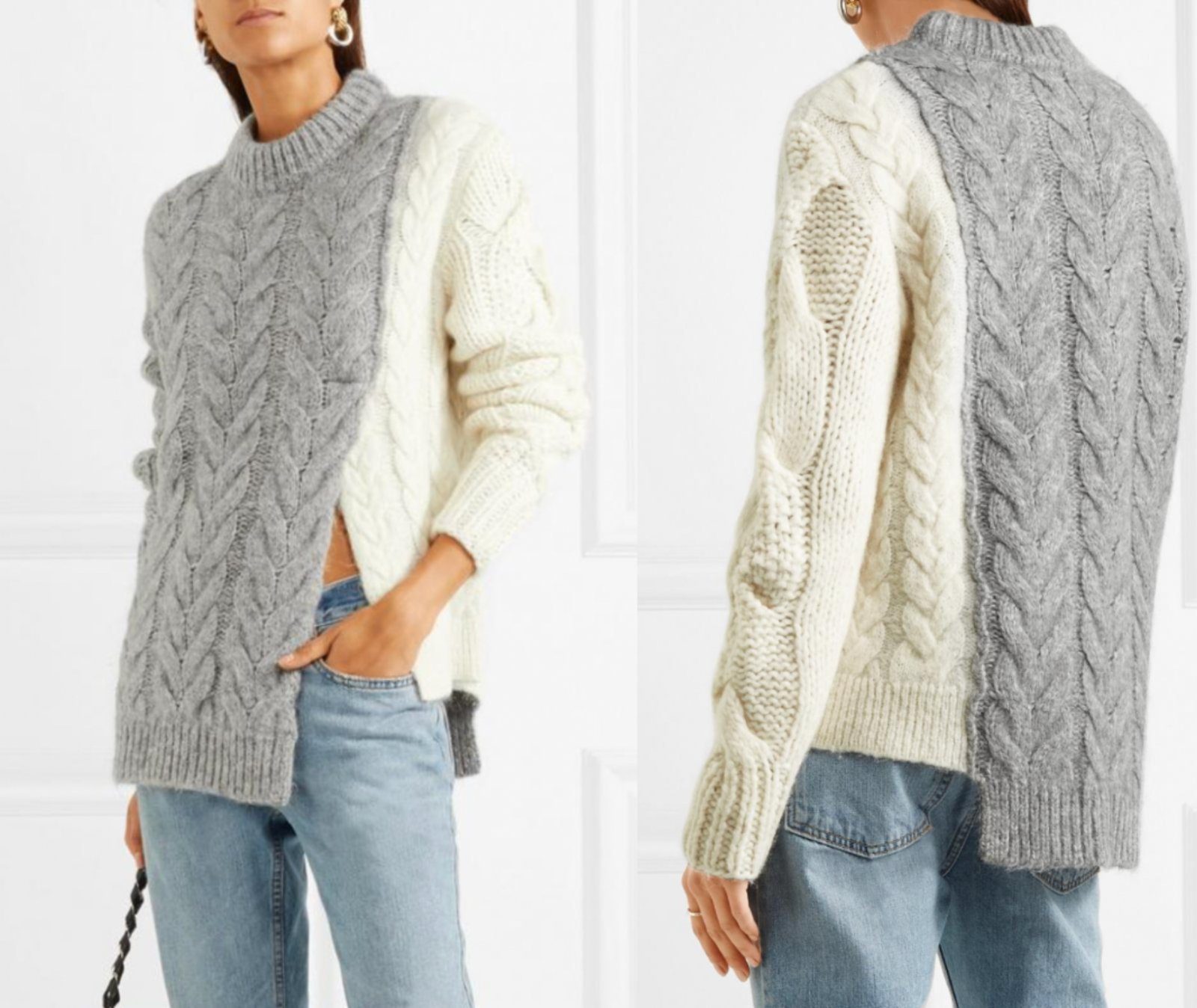 MONCLER В'язані светри MONCLER KNITWEAR Two-tone cable-knit Sweater Jumper Strick-Pulli Pullo