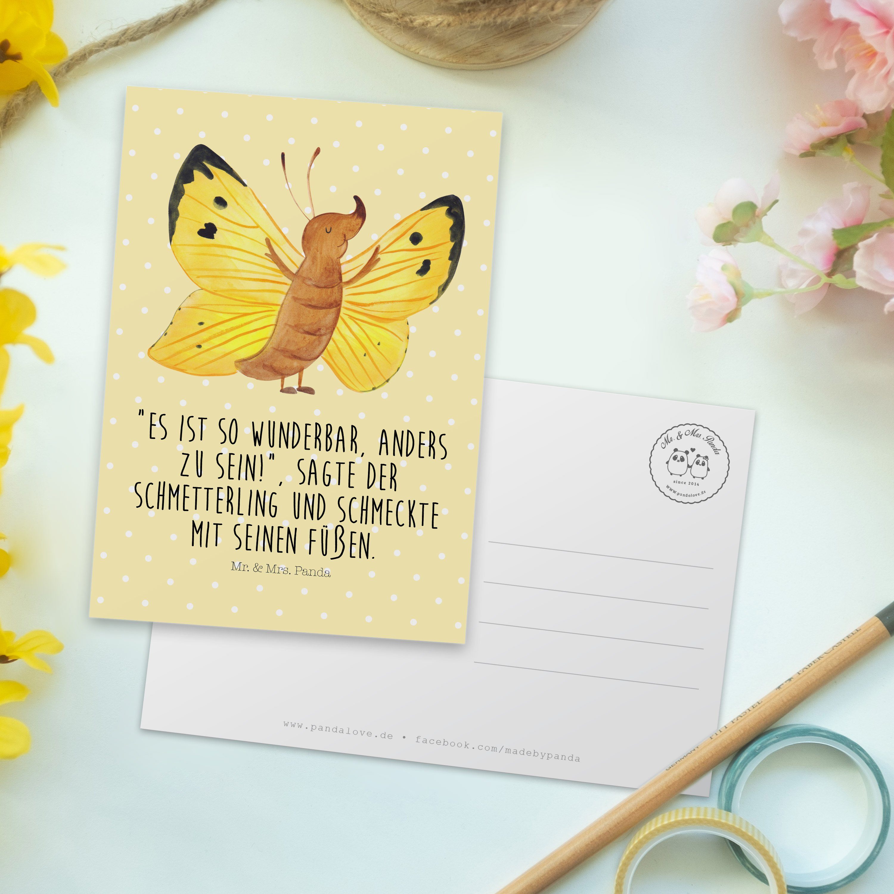 Schmetterling Postkarte & Mr. - - Mrs. Geschenk, lustige Gelb Sprüc Panda Pastell Zitronenfalter