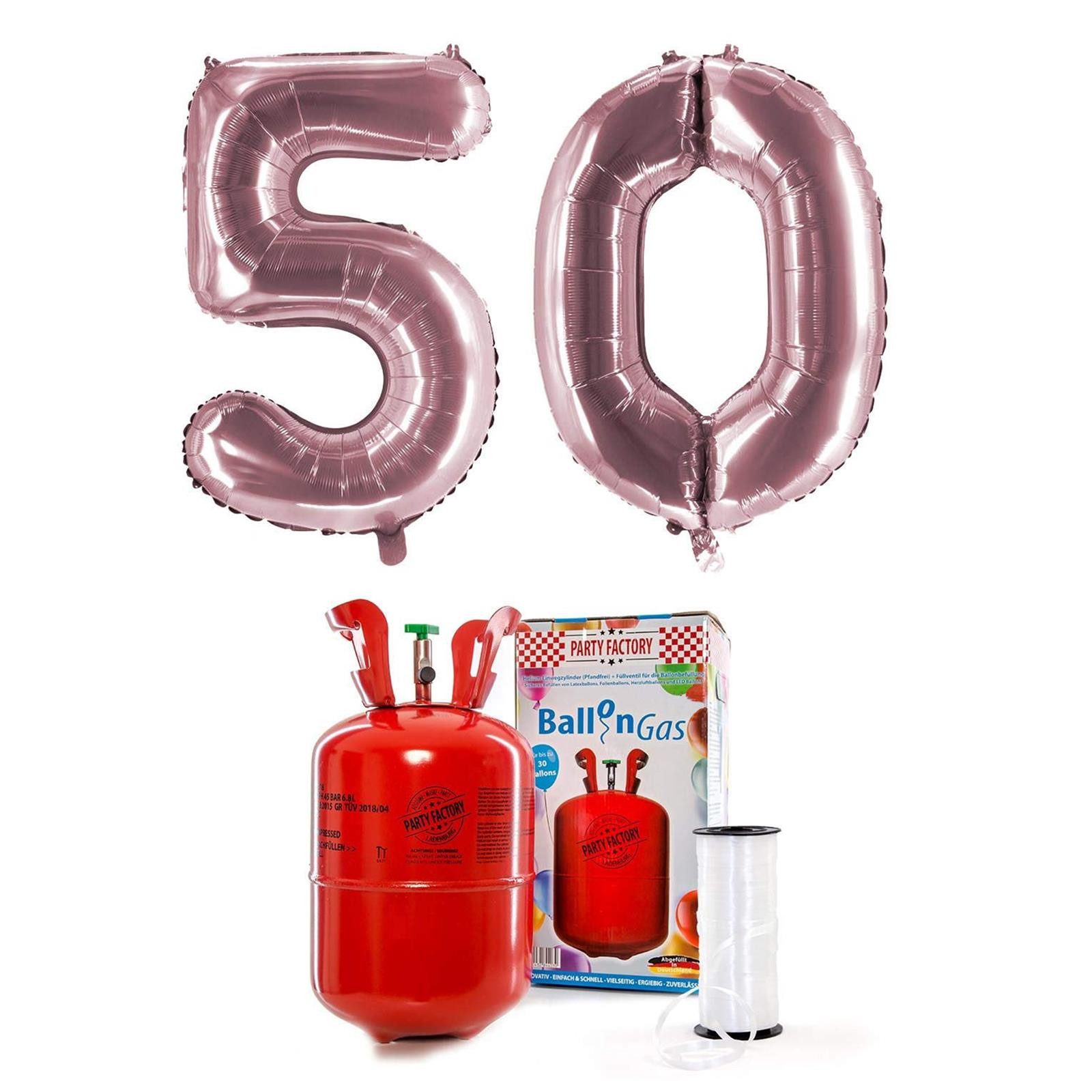 Party Factory Helium Ballongas Helium-Jubiläum-Set rosé XXL Zahlenballons 0,2m³ Ballongas, Abgefüllt in Deutschland