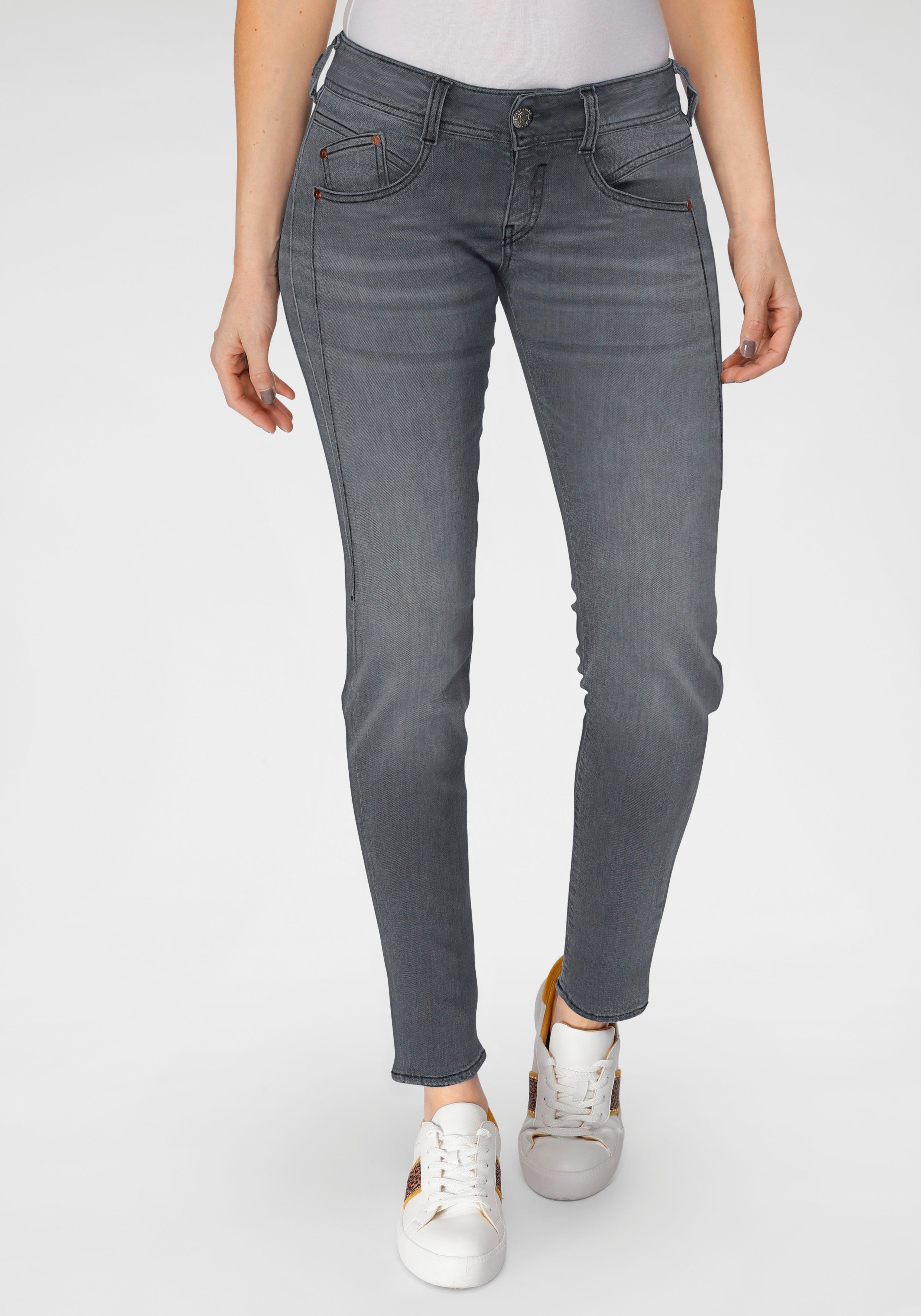 Herrlicher Slim-fit-Jeans GILA SLIM DENIM BLACK CASHMERE TOUCH mit  optischem Schlankeffekt dank Keileinsatz