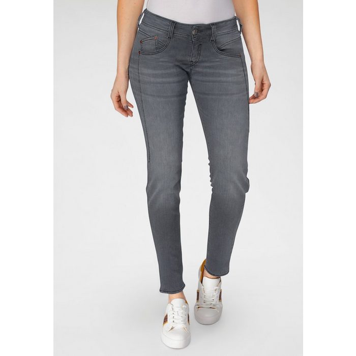 Herrlicher Slim-fit-Jeans GILA SLIM DENIM BLACK CASHMERE TOUCH mit optischem Schlankeffekt dank Keileinsatz
