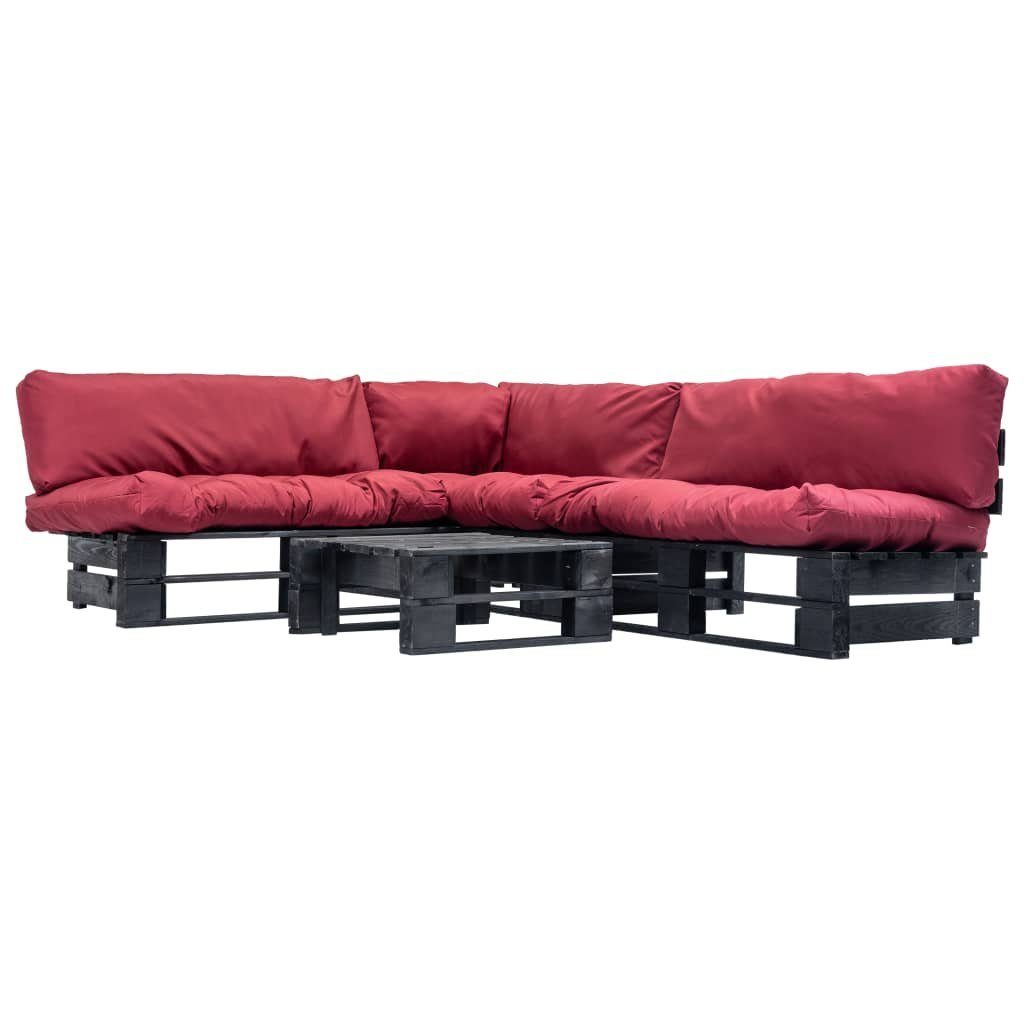 vidaXL Gartenlounge-Set 4-tlg. Paletten-Lounge-Set mit Kissen in Rot Holz, (4-tlg)