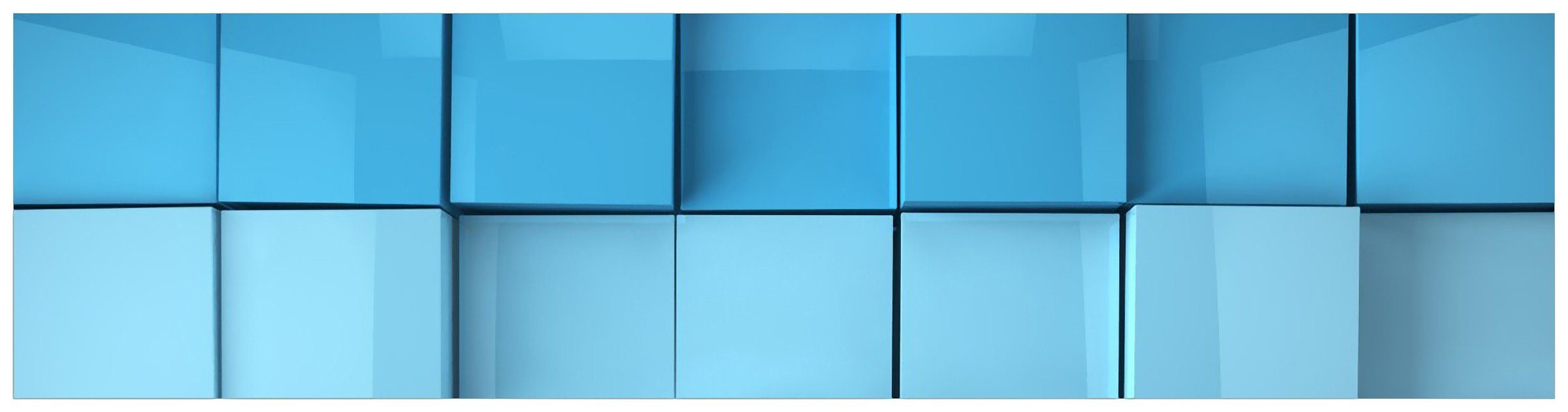 Wallario Küchenrückwand Blau-weiße Kisten Schachteln Muster, (1-tlg)