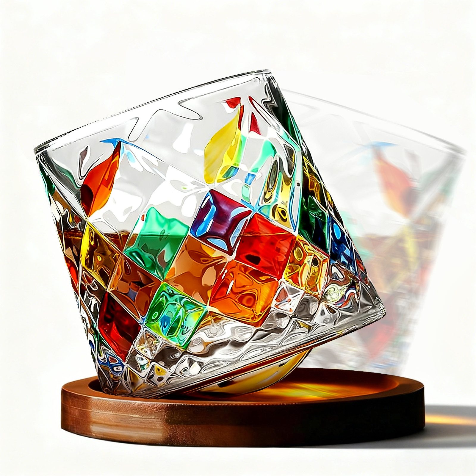 Fine Life Pro Glas Bunte Diamant-Muster Whiskybecher – 280 ml, 2-tlg., Optisches Highlight mit farbenfrohem Gravurdesign