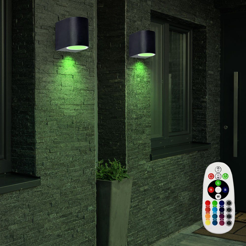 etc-shop Außen-Wandleuchte, Leuchtmittel inklusive, 2er Set Außen Strahler Fernbedienung Haus Wand Lampen dimmbar im Set