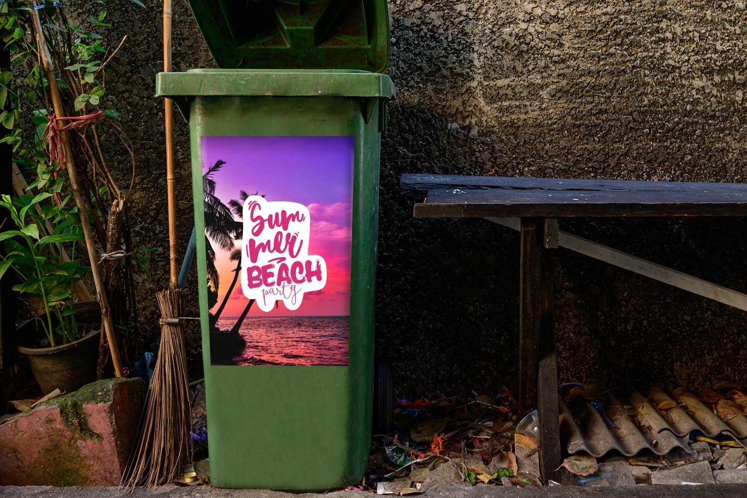 Abfalbehälter - Sommer (1 MuchoWow St), Mülltonne, Sticker, Zitate Container, Wandsticker - Rosa Mülleimer-aufkleber,
