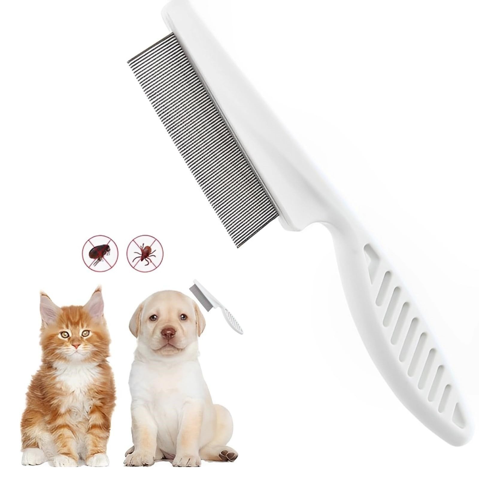 FOUORTUNATE-BEE Flohkamm 2er Flohkamm für Hunde & Katzen mit feinen Zinken zur Fellpflege, Tierkamm gegen Flöhe & Läuse, Fellkamm für Hund und Katze