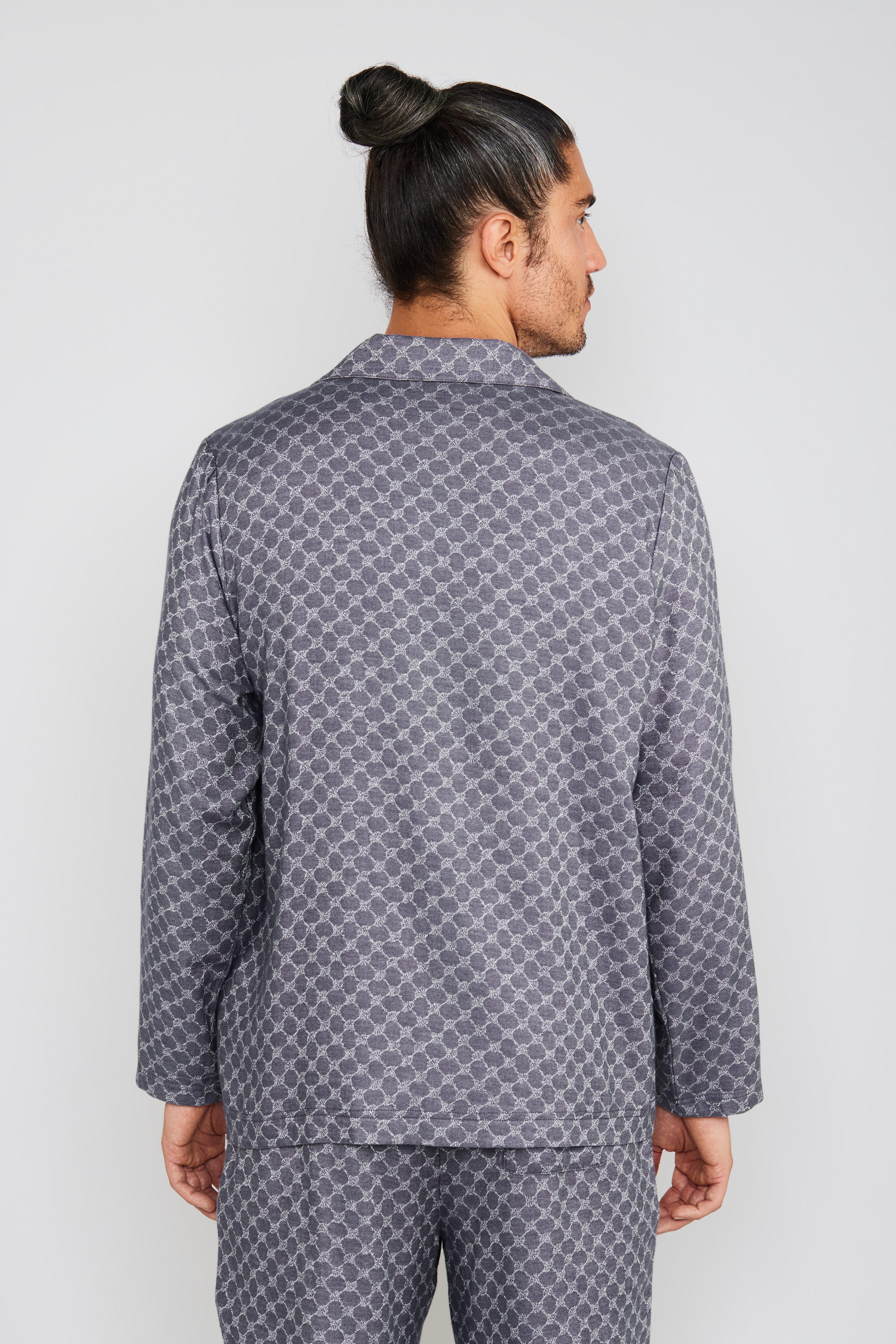 JOOP! Pyjamaoberteil Relax mit langen Ärmeln, Cornflower-Design, Kragen