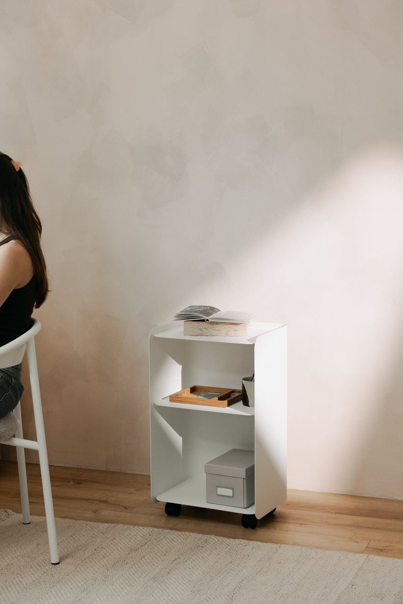Metallbude Rollcontainer JUNO, variabel nutzbar als Beistelltisch, Nachttisch oder Organizer