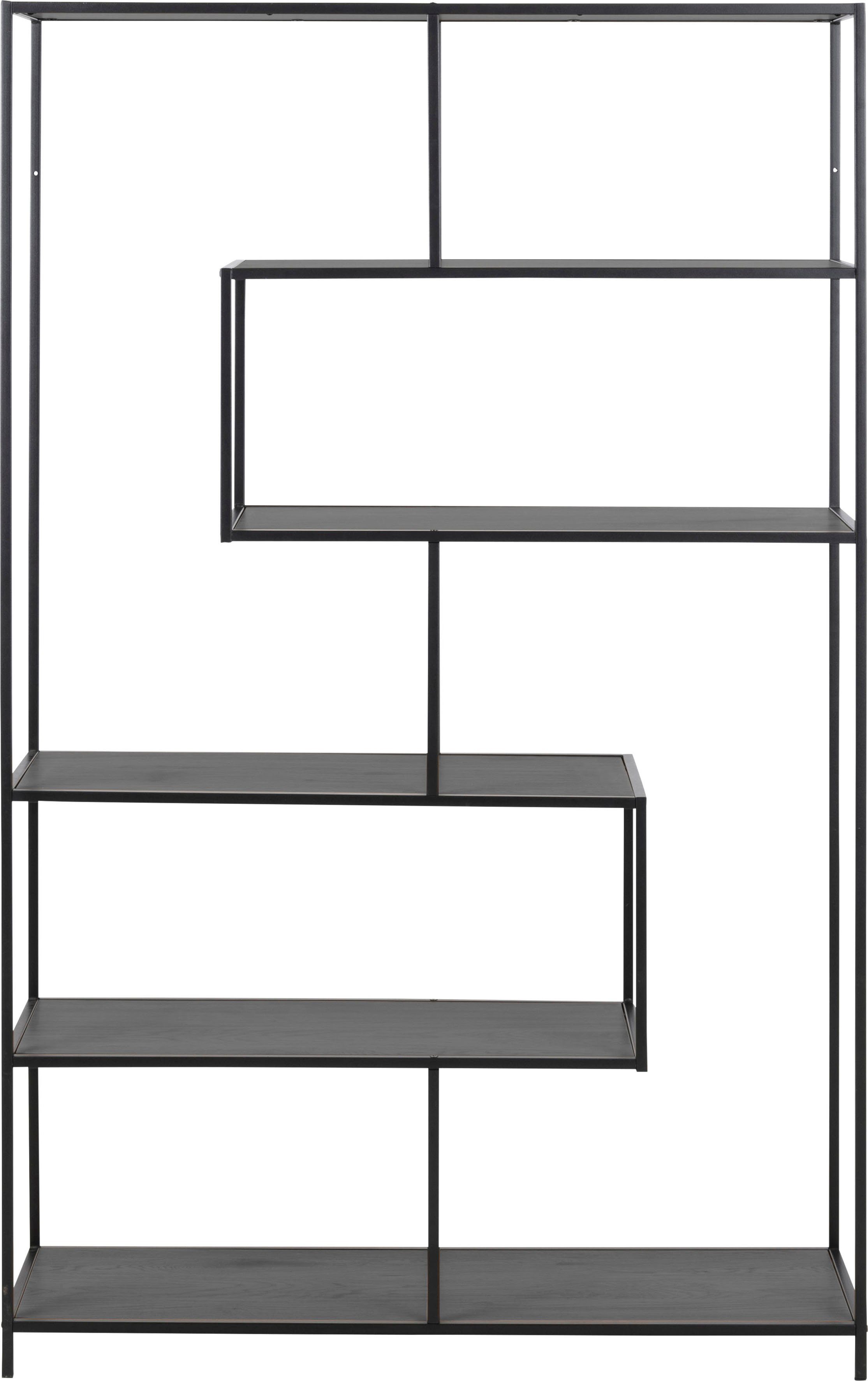 Metallgestell, / modernes 5 Design, schwarz | schwarz schwarz Esche matt GROUP asymmetrische Einlegeböden, Bücherregal, ACTONA Details