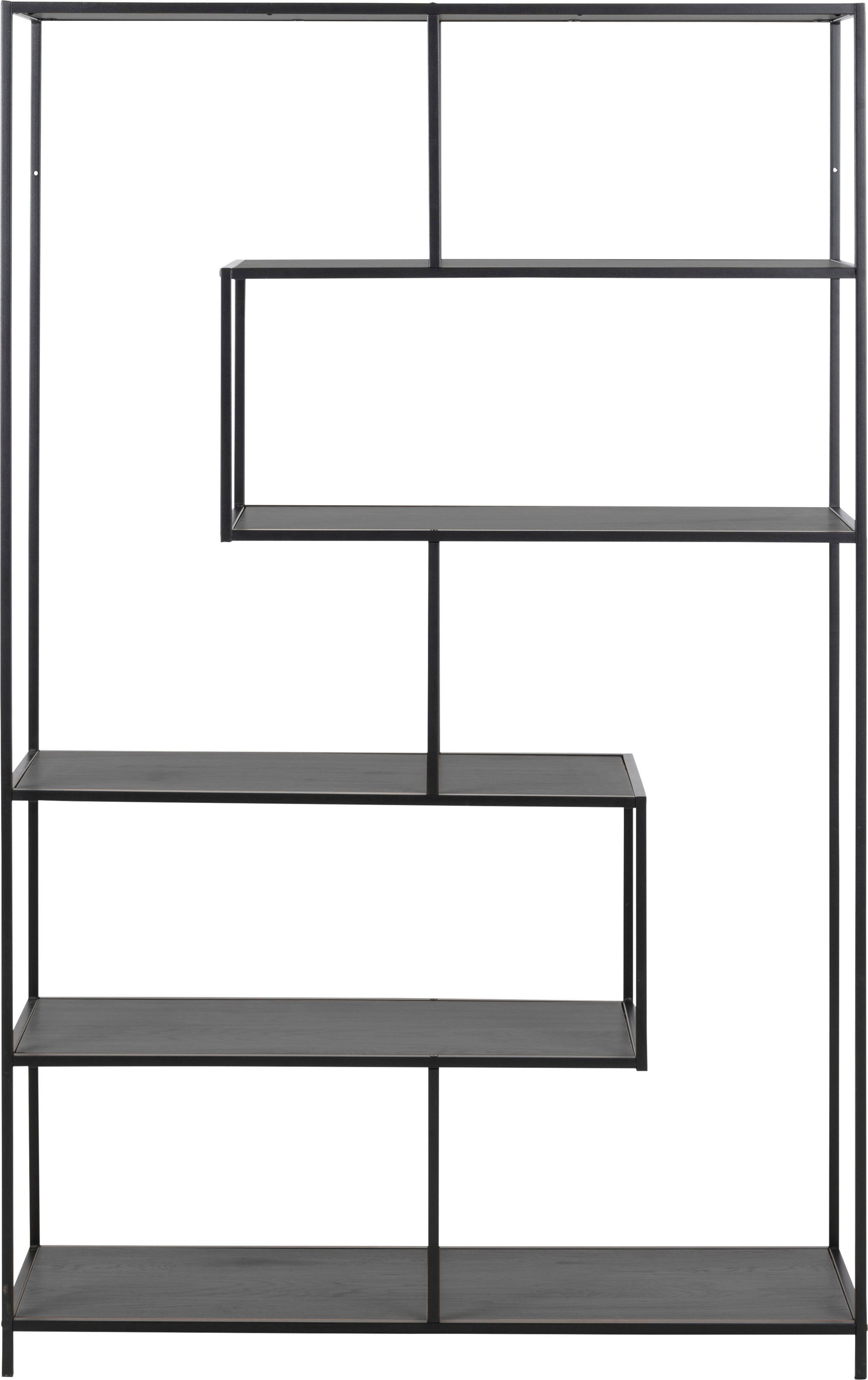 / schwarz Esche asymmetrische schwarz schwarz | modernes Details Einlegeböden, Design, 5 ACTONA Metallgestell, matt GROUP Bücherregal,