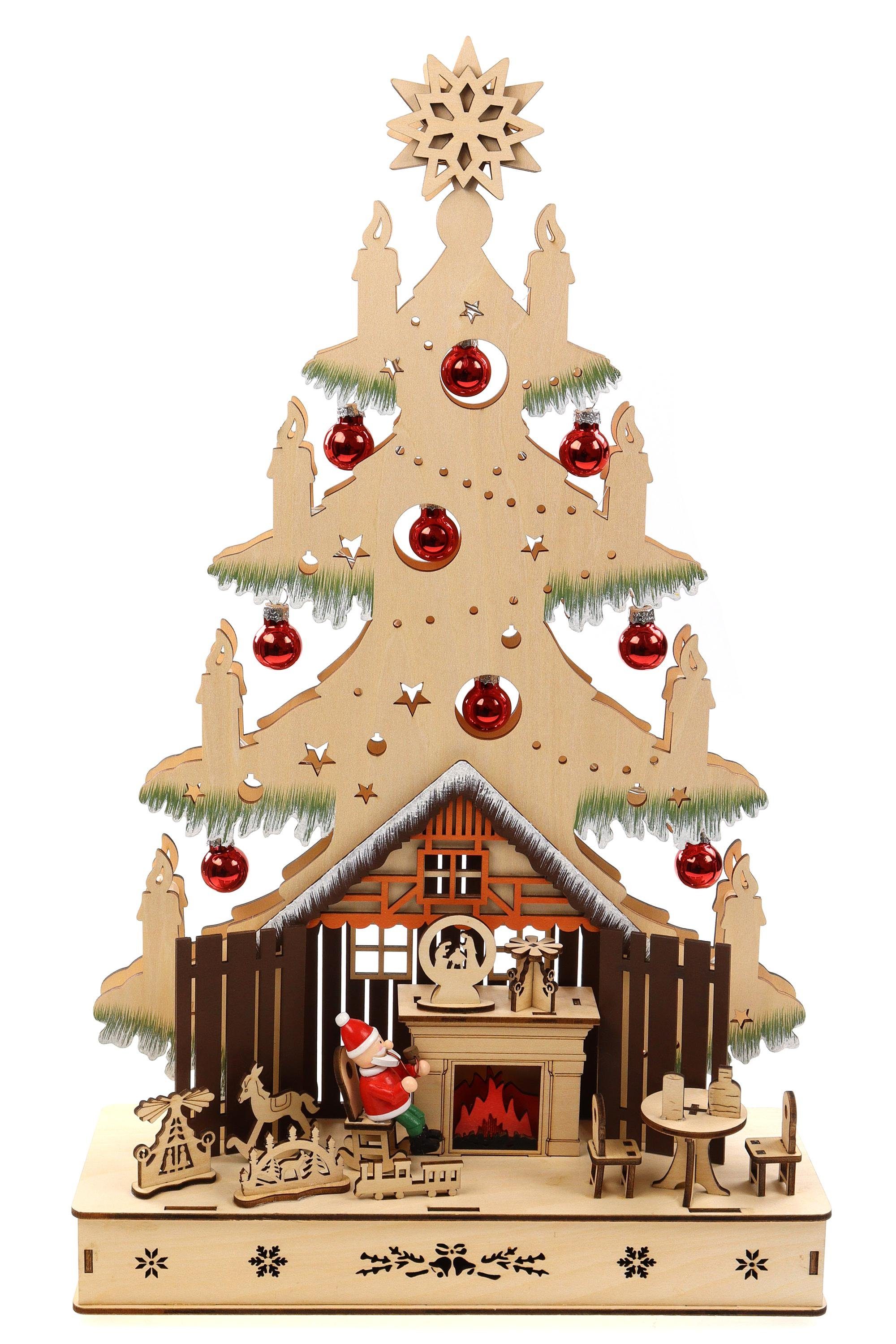 ELLUG Lichterbogen Holzschnitt als Tannenbaum, On/Off Schalter, 30*10*49,5cm, Licht, batteriebetrieben, Timer (6h On / 18h Off)