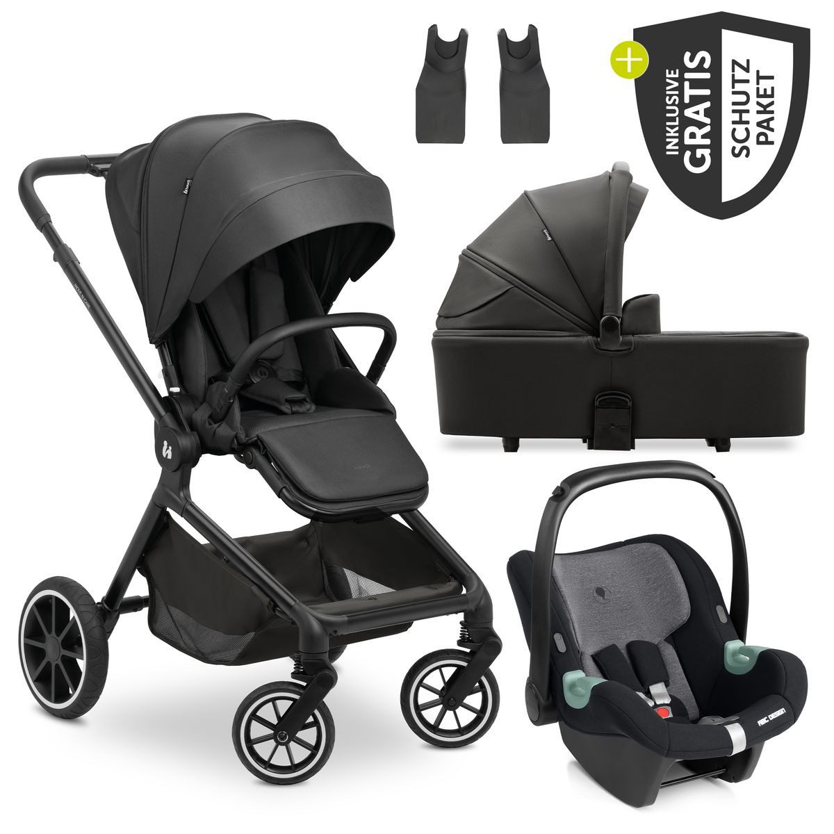 Hauck Kombi-Kinderwagen Move N Care Trio Set - Black, 3in1 Kinderwagen Buggy mit Babywanne, Babyschale, Sportsitz & Zubehör