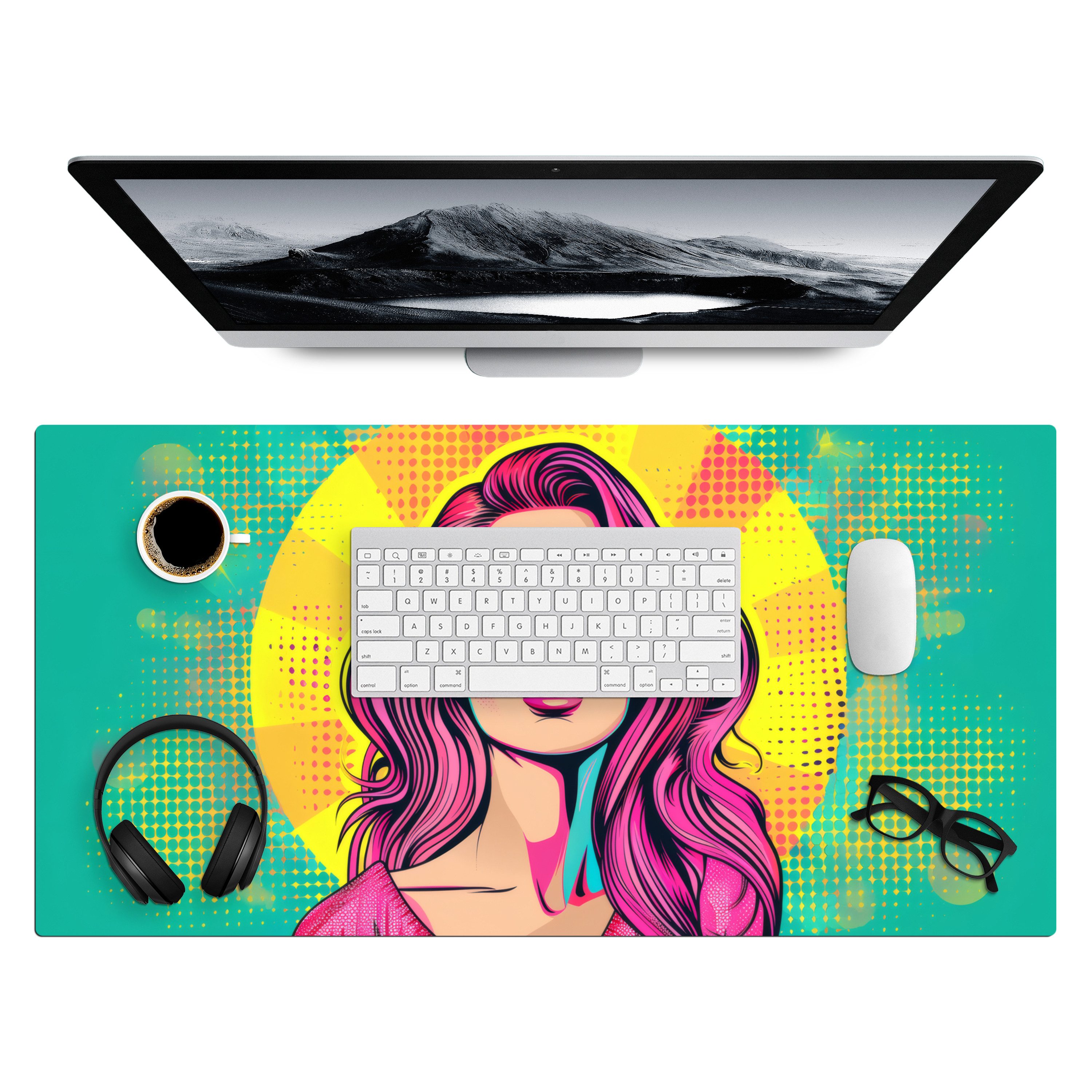 MuchoWow Gaming Mauspad Sonnenbrille - Frau - Sonnig - Gelb (1-St), Gaming Mauspad XXL, Schreibtischunterlage, Desk Mat Groß, 80x40 cm