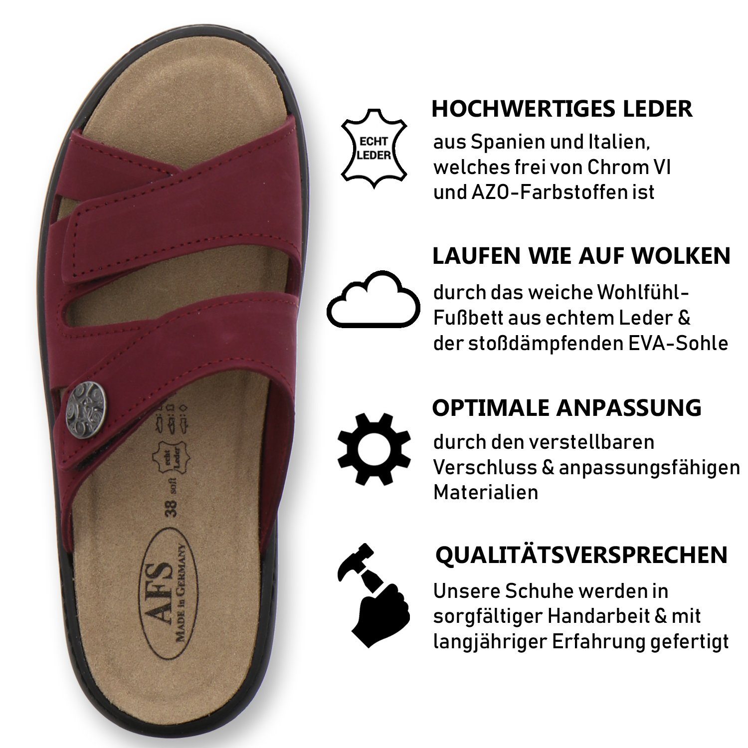 beere AFS-Schuhe Leder Germany mit Made 2808 Damen Pantolette in Wechselfußbett, für aus