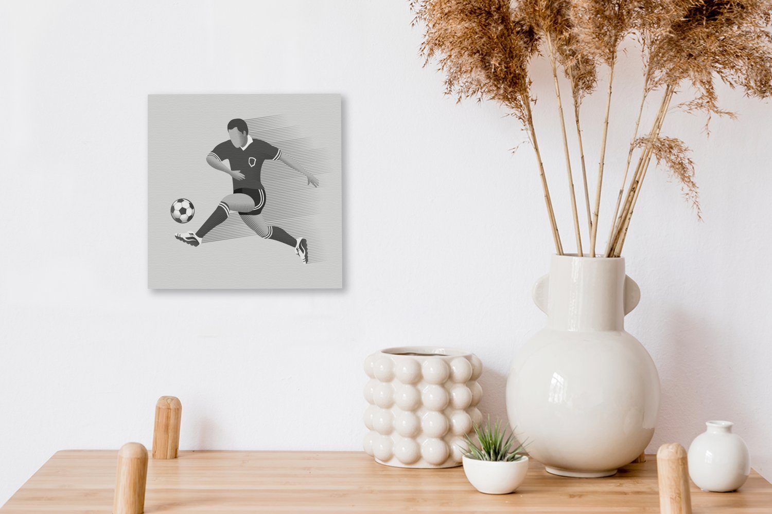 Fußball einen für OneMillionCanvasses® Schlafzimmer Leinwand Eine (1 Person, St), schießt Wohnzimmer Mädchen -, die einer bunt - Leinwandbild Illustration Bilder