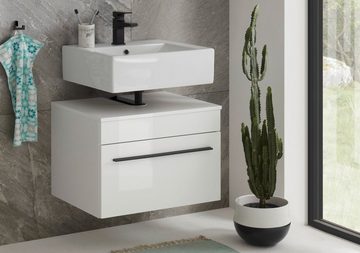 Furn.Design Waschbeckenunterschrank Design-D (Hängeschrank in weiß Hochglanz, Breite 60 cm) mit großem Stauraumfach