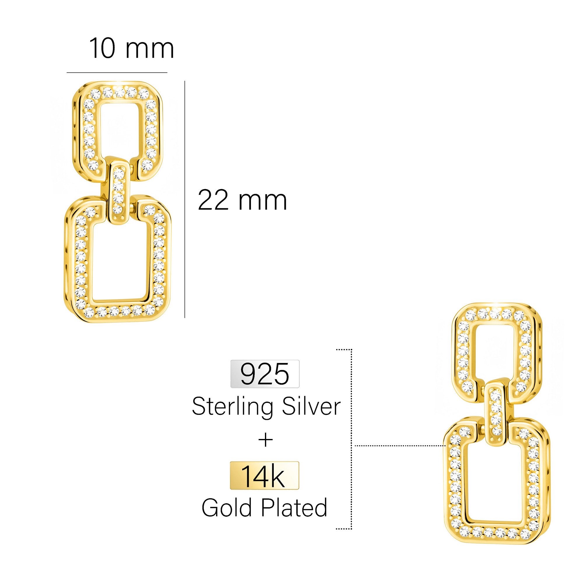 Sofia Milani Paar Ohrhänger Quadrat, 925 Silber Damen Schmuck - E2660