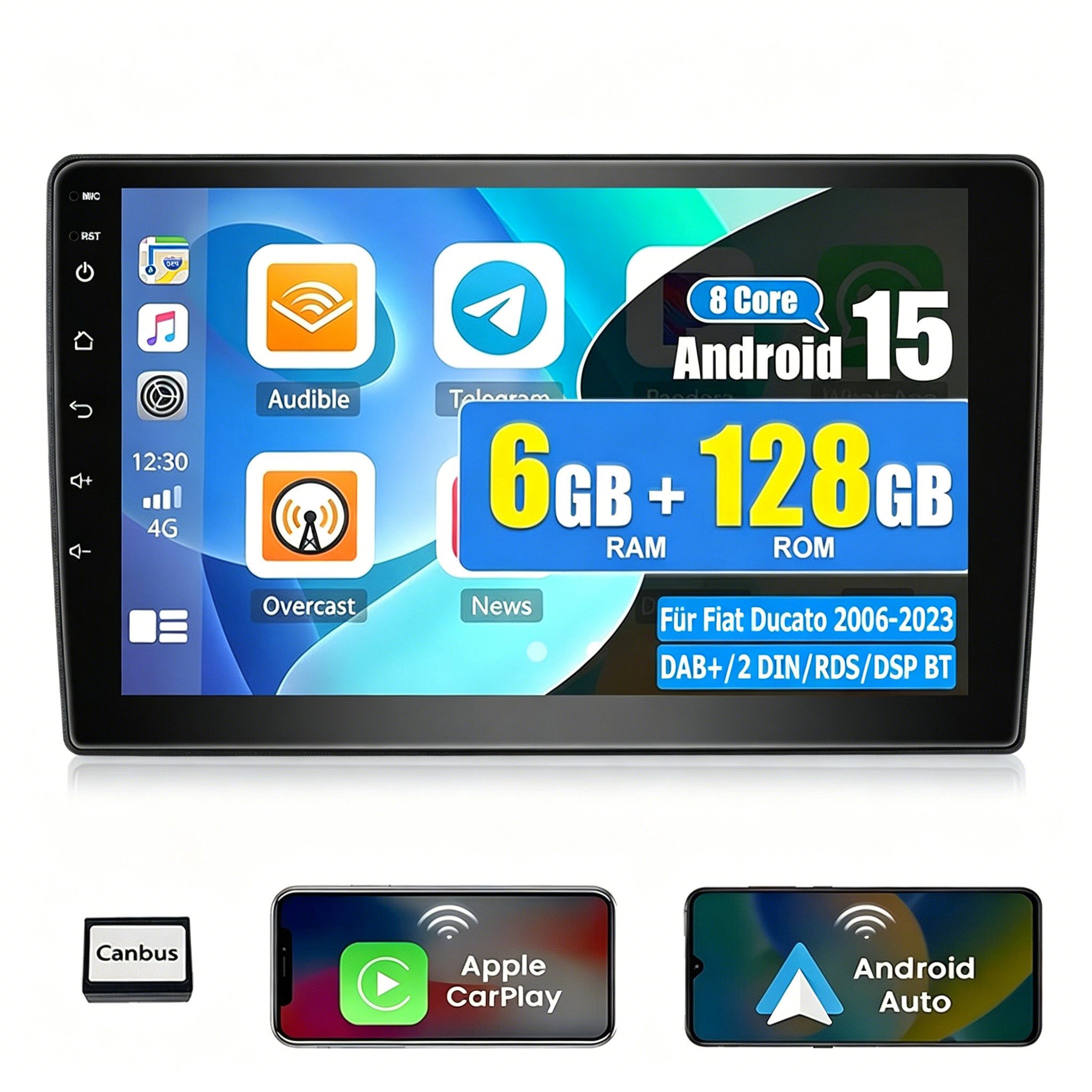 ESSGOO DAB+ Für Fiat Ducato 2006-23 6+128G Android 15 Carplay 4G WIFI GPS Autoradio (RDS, 6GB+128GB, 4G LTE, Digitalradio (DAB), FM, AM, Carplay Android Auto Bluetooth EQ USB GPS Navi WIFI Touchscreen)
