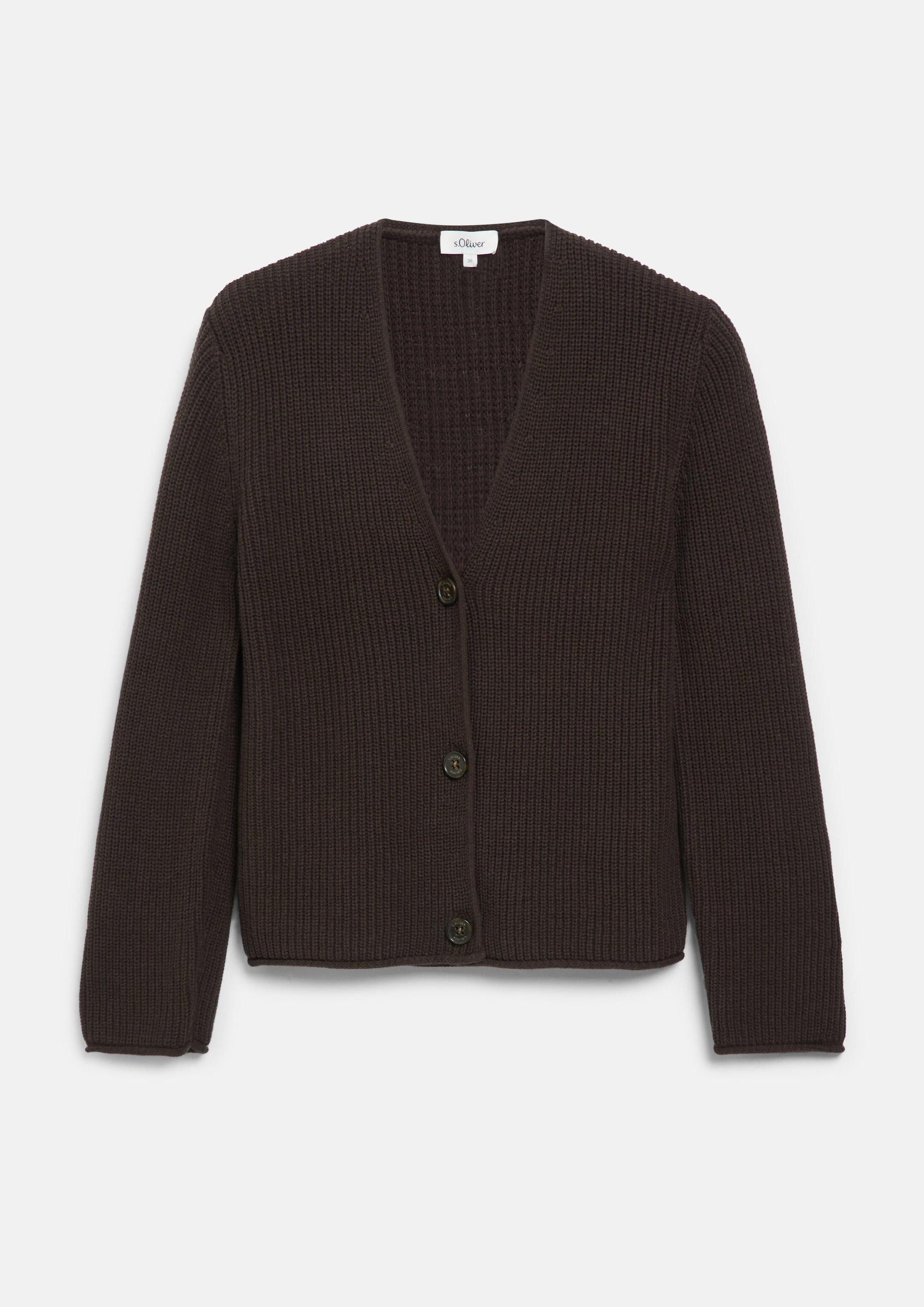 s.Oliver Cardigan Strickjacke Strickjacke mit V-Ausschnitt aus Baumwollmix