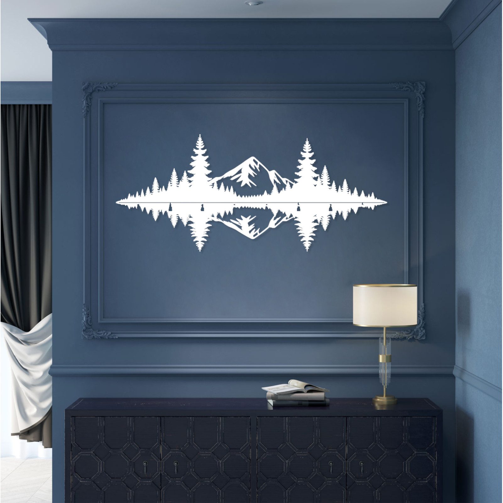 Jumpeak Wanddekoobjekt Wanddekoration mit Motiven von Bergen, Wäldern und Seen,Linienkunst, Metall, 4 Farben, 5 Größen, Wanddekoration für das Wohnzimmer,Romantik