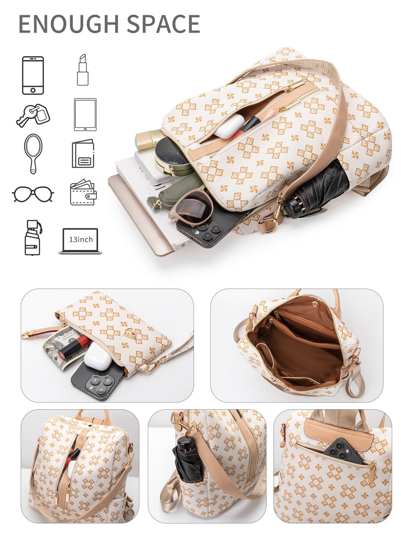 Forrlite Rucksack Damen Rucksack, Kleine 2 in 1 Rucksackhandtasche (Wasserdichte Leder Schultaschen, Geldbörse Umhängetasche Handtasche Rucksack), Geschenk,Anti-Diebstahl Tagesrucksack Schultertaschen
