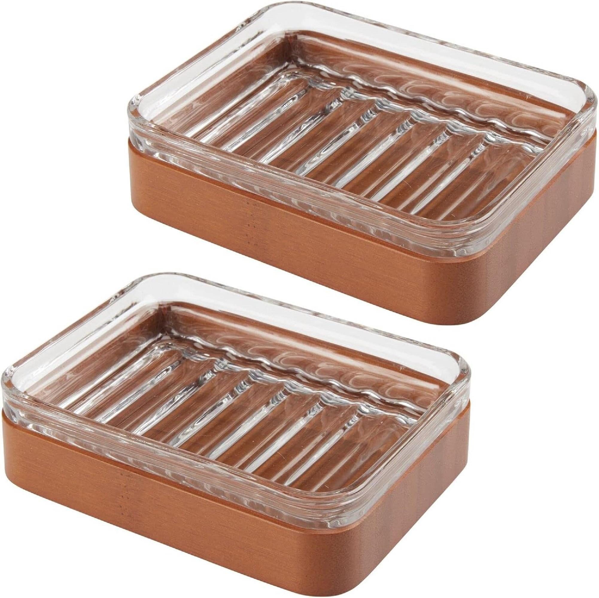 mDesign Badaccessoire-Set mDesign Seifenschale Glas Bambus Seifenablage Bad Küche Ablage Kirsc