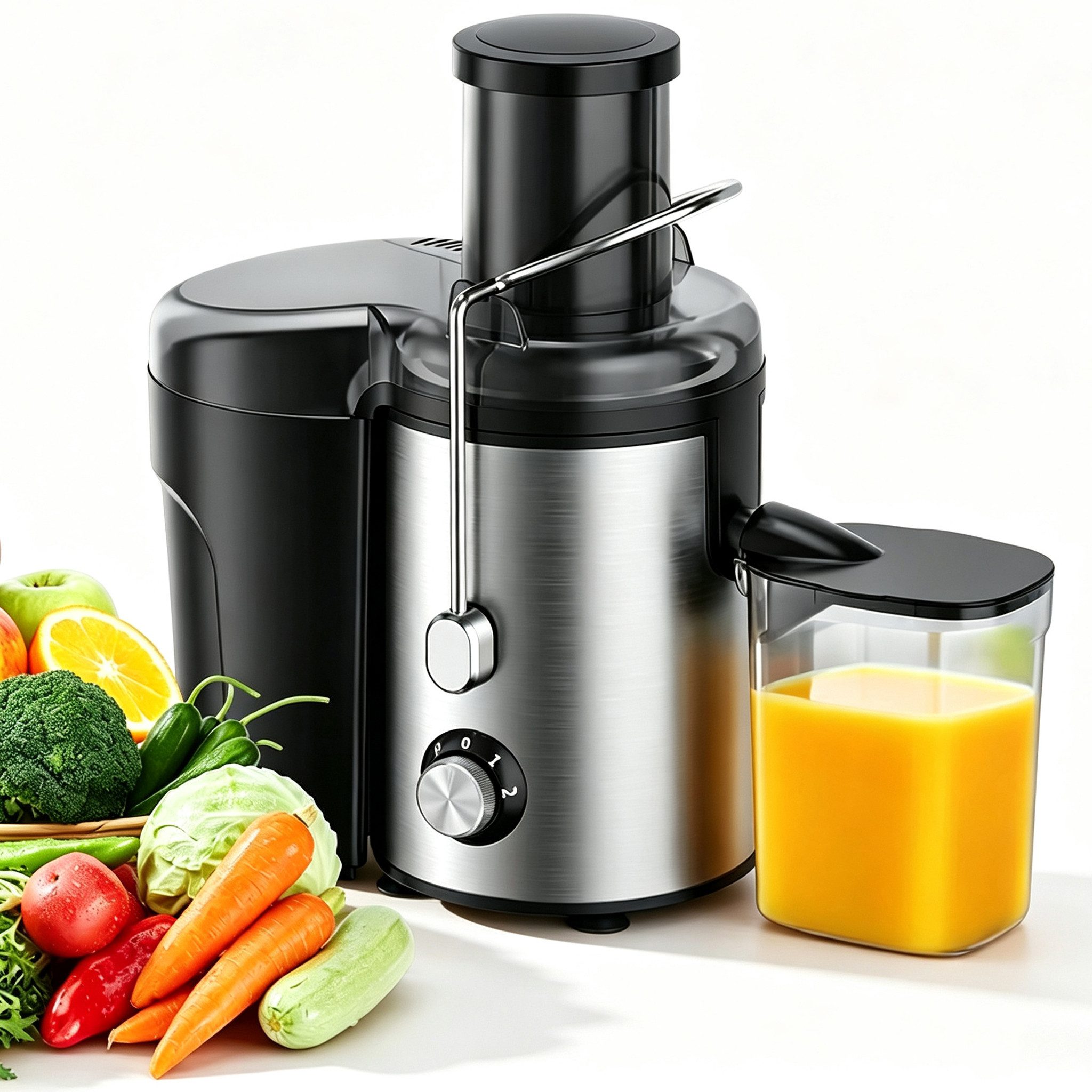 ibettertec Zentrifugenentsafter Zentrifugaler Edelstahl Entsafter für Obst und Gemüse 600W, 600 W, elektrisch, 3 Geschwindigkeitsstufen, Überhitzungsschutz, BPA-frei