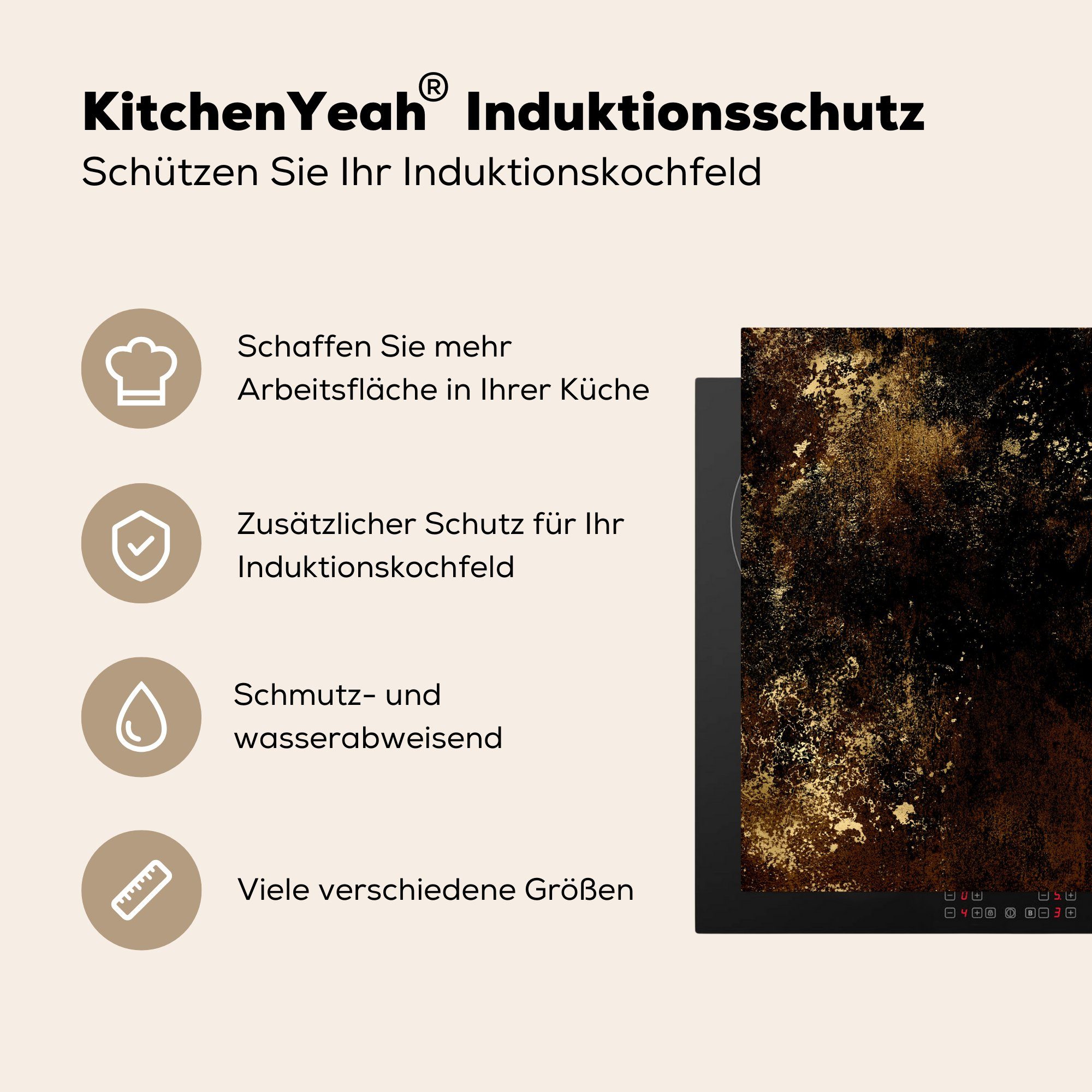 78x78 - MuchoWow Schwarz Gold Arbeitsplatte tlg), (1 cm, Vinyl, Vintage, küche für Herdblende-/Abdeckplatte Ceranfeldabdeckung, -