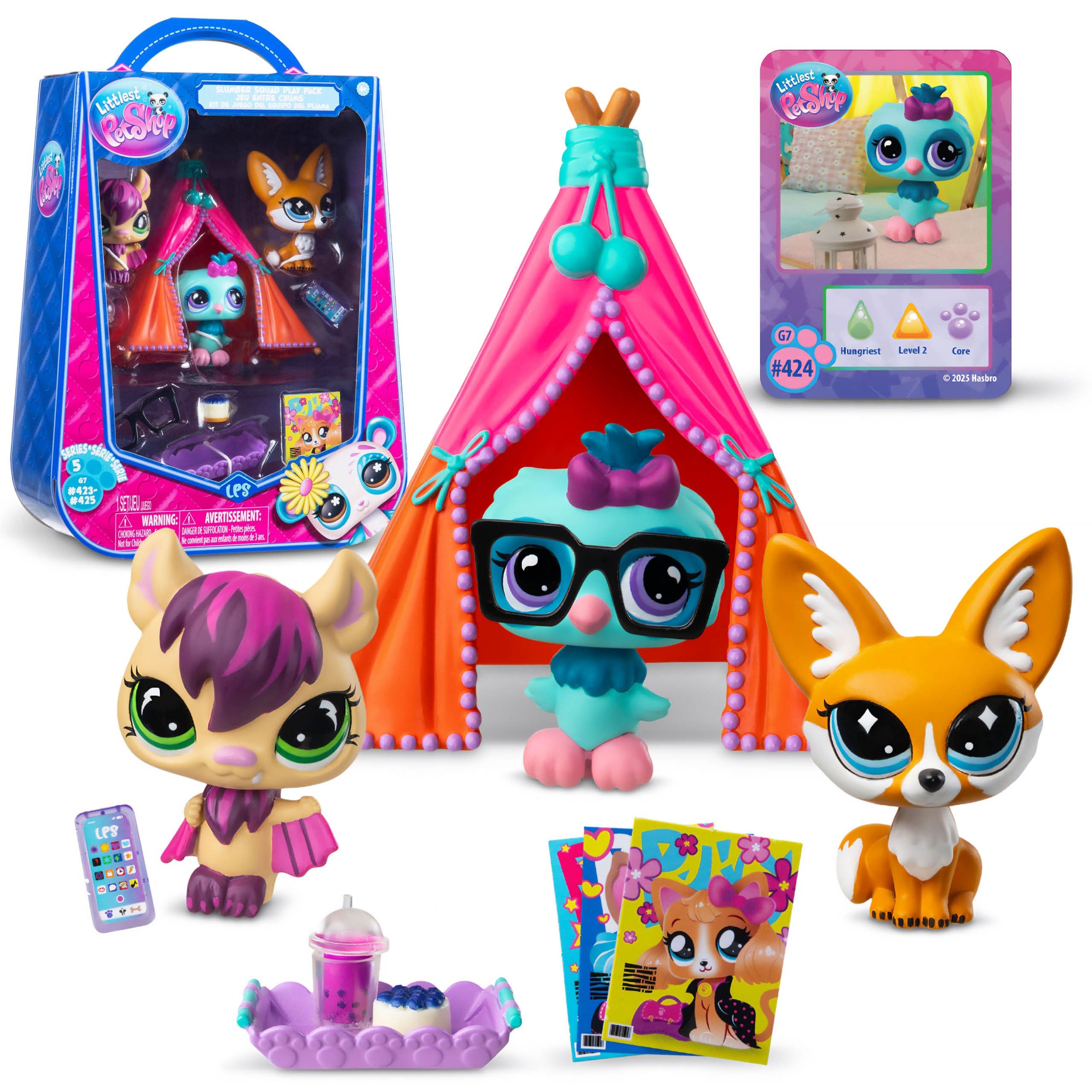 Sarcia.eu Spielfigur Littlest Pet Shop Pyjama Party Set, Figuren #423–425 mit Zubehör