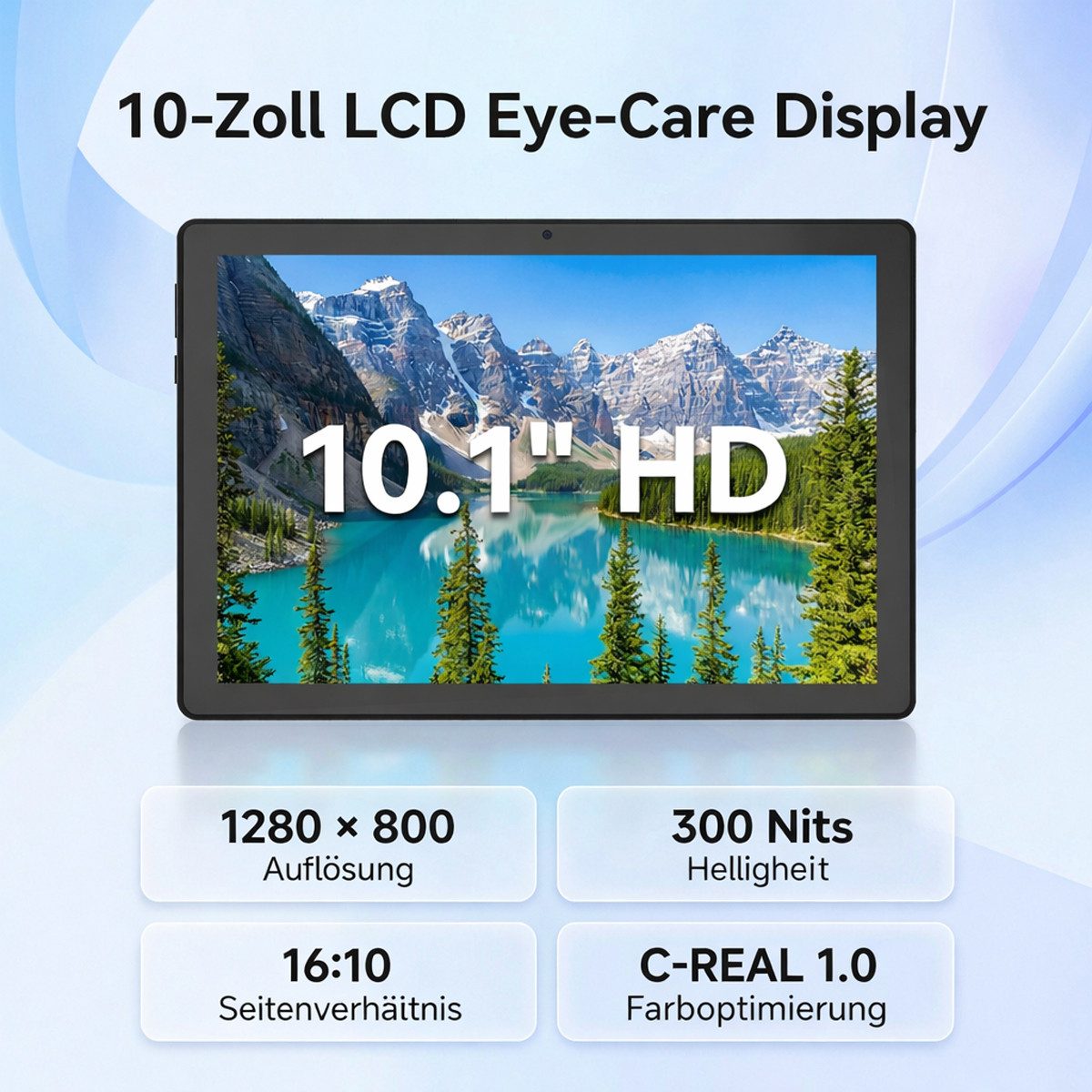 Happybe 10,1'' Octa-Core, 6000 mAh, HD 1280x800, 34GB/36GB RAM, 128GB/256GB Tablet (10.1", 128 GB, Android, Android 16, Gemini KI-Assistent, Widevine L1) schwarz