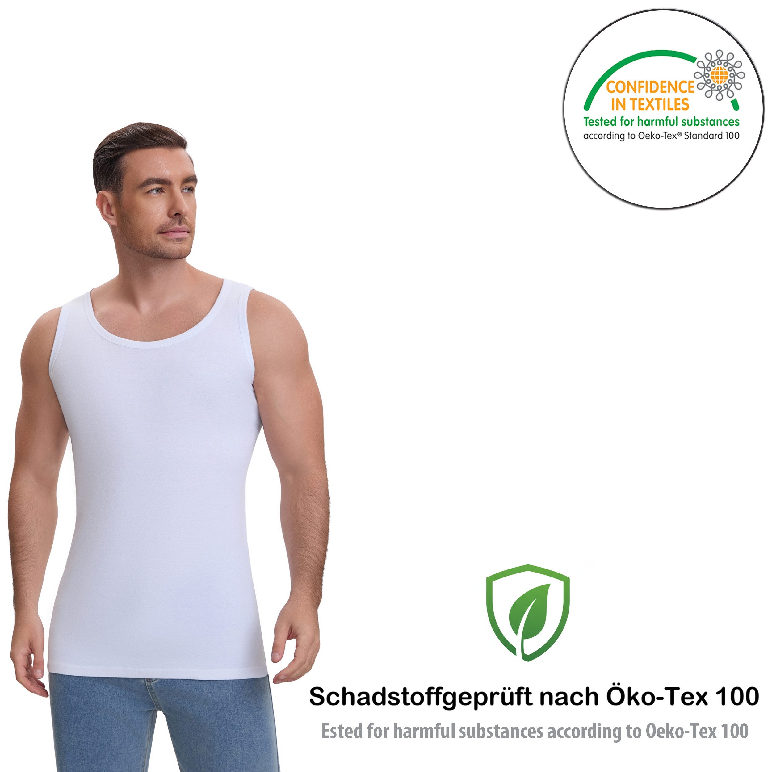 LOREZA Unterhemd 4er Set Unterhemden Feinripp extralong - Basics - Bunt (Spar-Packung, 4-St., 4er Pack)