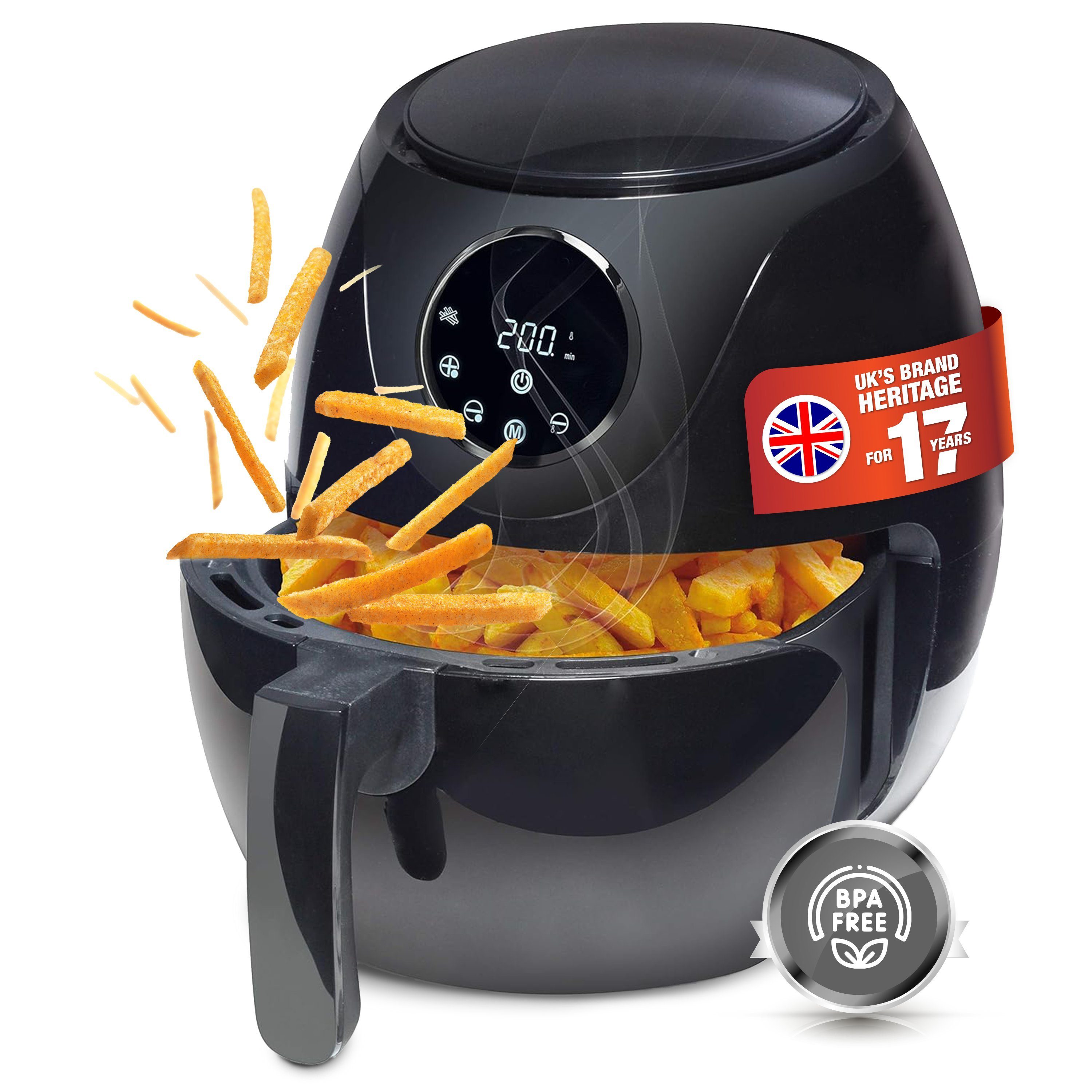 Linsar Heißluftfritteuse 3L, 6 Programme, Airfryer, 1200 W, voreingestellte Programme, Touch-Display