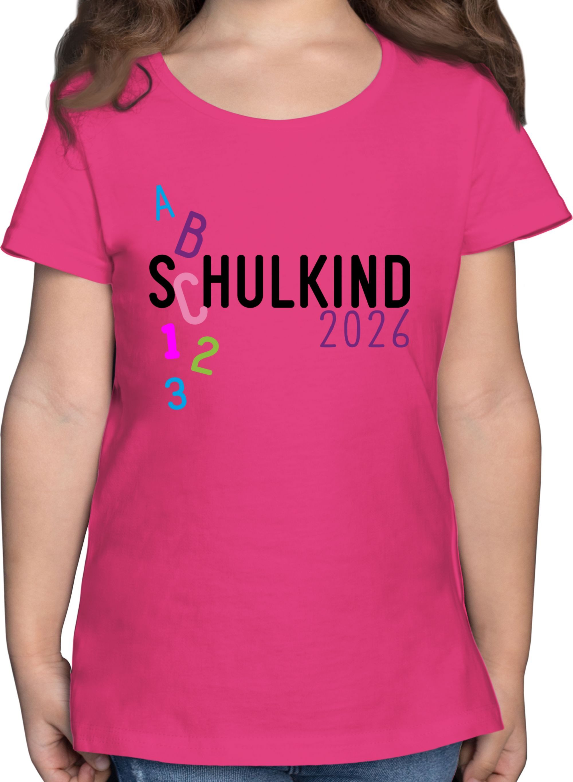 Shirtracer T-Shirt Schulkind 2026 ABC rosa Einschulung Mädchen