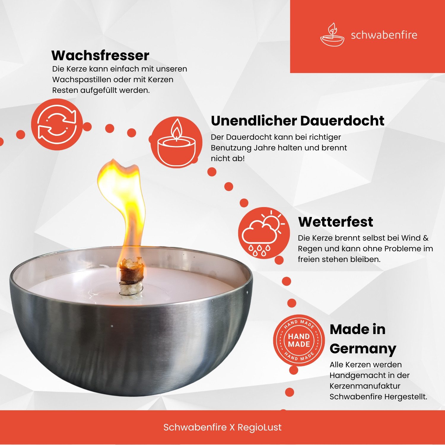 Schwabenfire Outdoorkerze Schwabenfire Outdoorkerze mit Dauerdocht in Metallschale