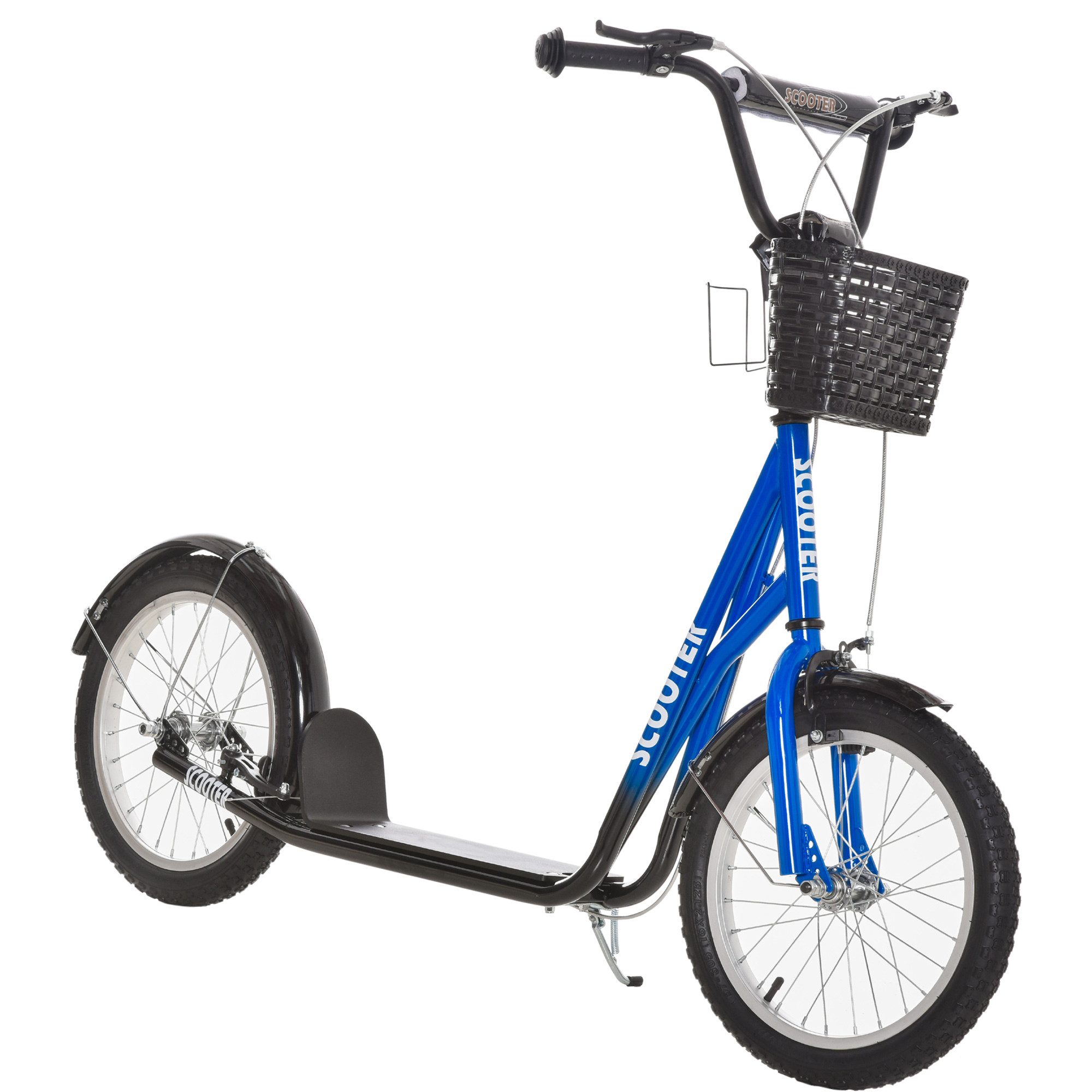 HOMCOM Cityroller Roller Kinderroller mit Luftreifen Handbremse 16 Zoll Tretroller, 1 km/h, (Roller, 1 tlg., Kickscooter), für 5-12 Kinder, Blau+Schwarz