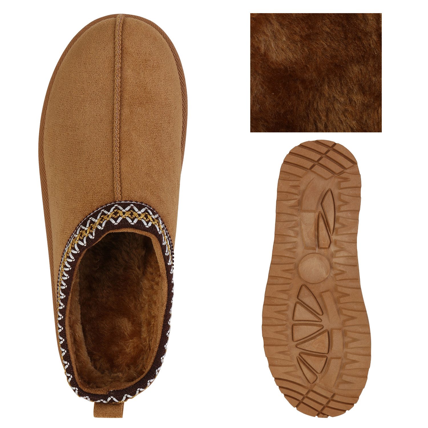 VAN HILL 840601 Hausschuh Damen Warm Gefütterte Pantoffeln Bequeme Plateau Prints