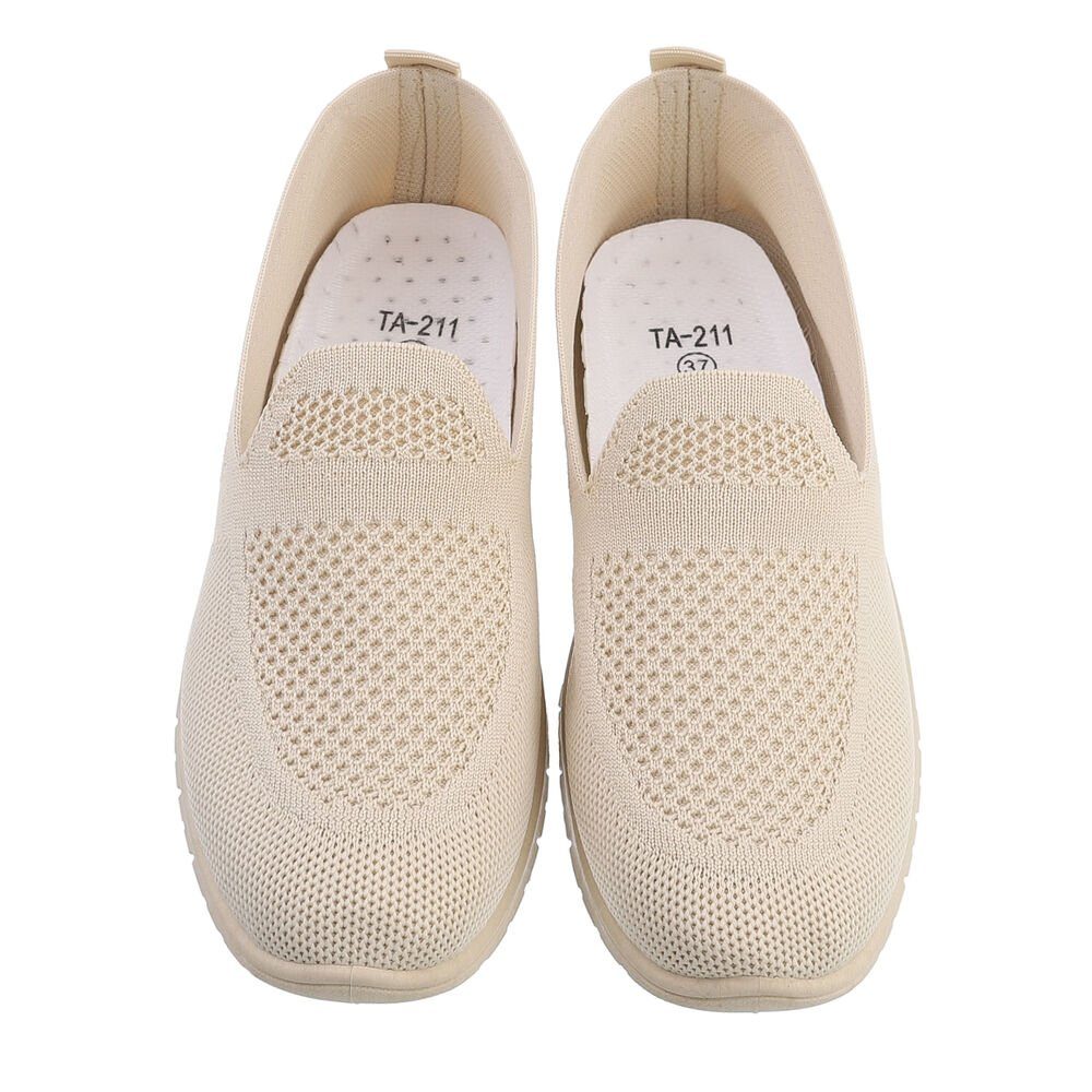 Ital-Design Damen Freizeit Slipper in Low Low-Top Beige Flach Sneakers