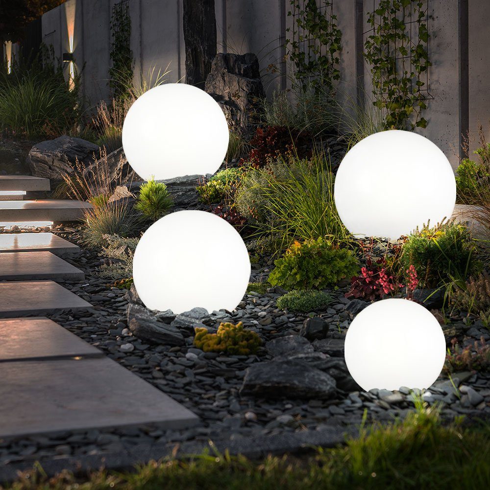 etc-shop LED Gartenleuchte, verbaut, Solar LED-Leuchtmittel Außen Solarkugeln Set fest Steckleuchte Garten