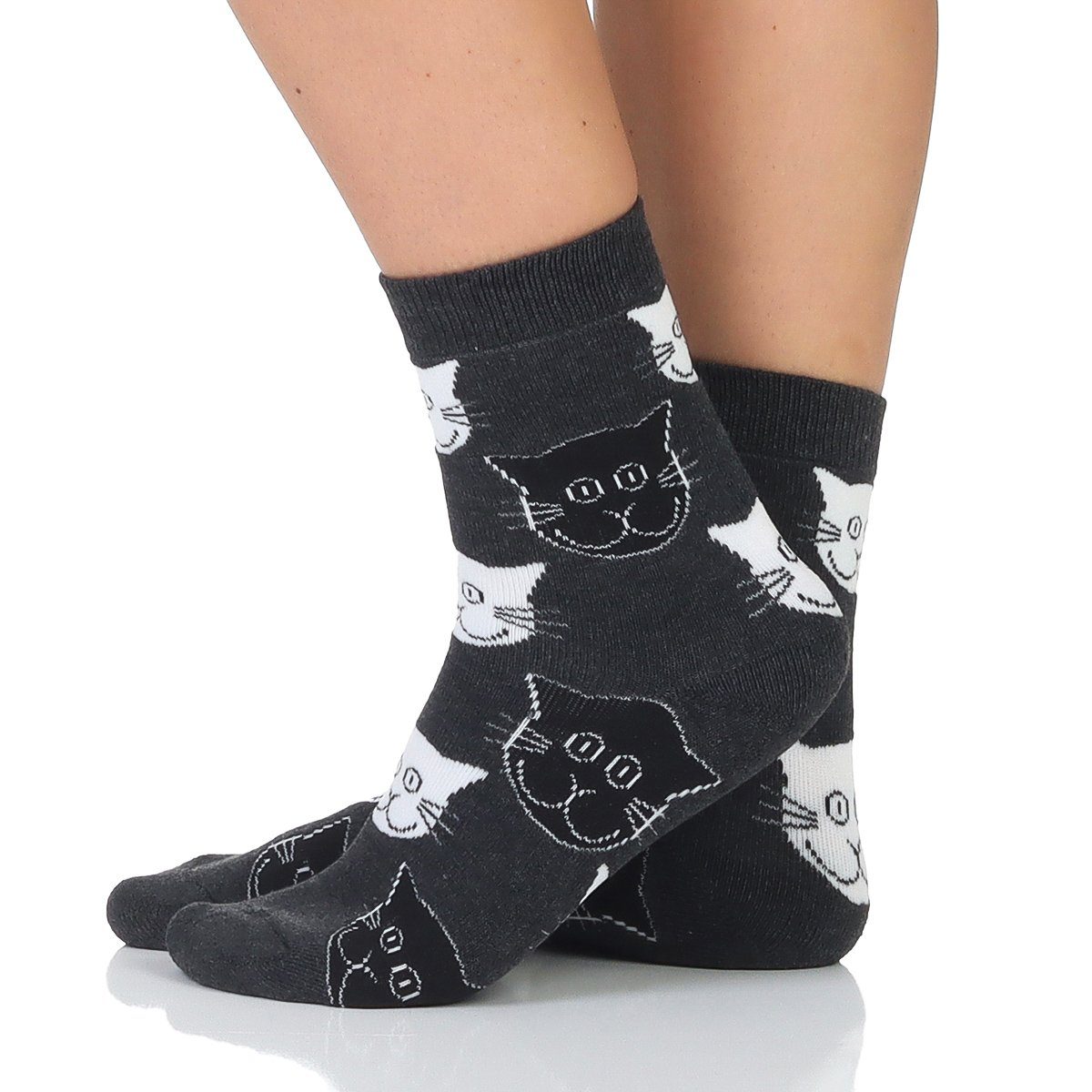 Sockenhimmel Thermosocken Damen Wintersocken Katzen Design warme Socken & Strümpfe (6er Pack) 2fädig Vollfrotteefuß