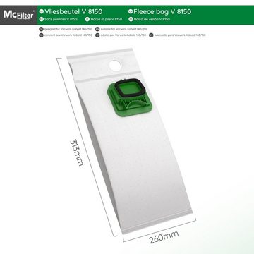 McFilter Staubsaugerbeutel geeignet für Vorwerk Kobold VK 140 VK 150 FP 140 FP 150, 24 St., 5-lagig, Mikrovlies, Kunststoffdeckscheibe mit Staubverschluss