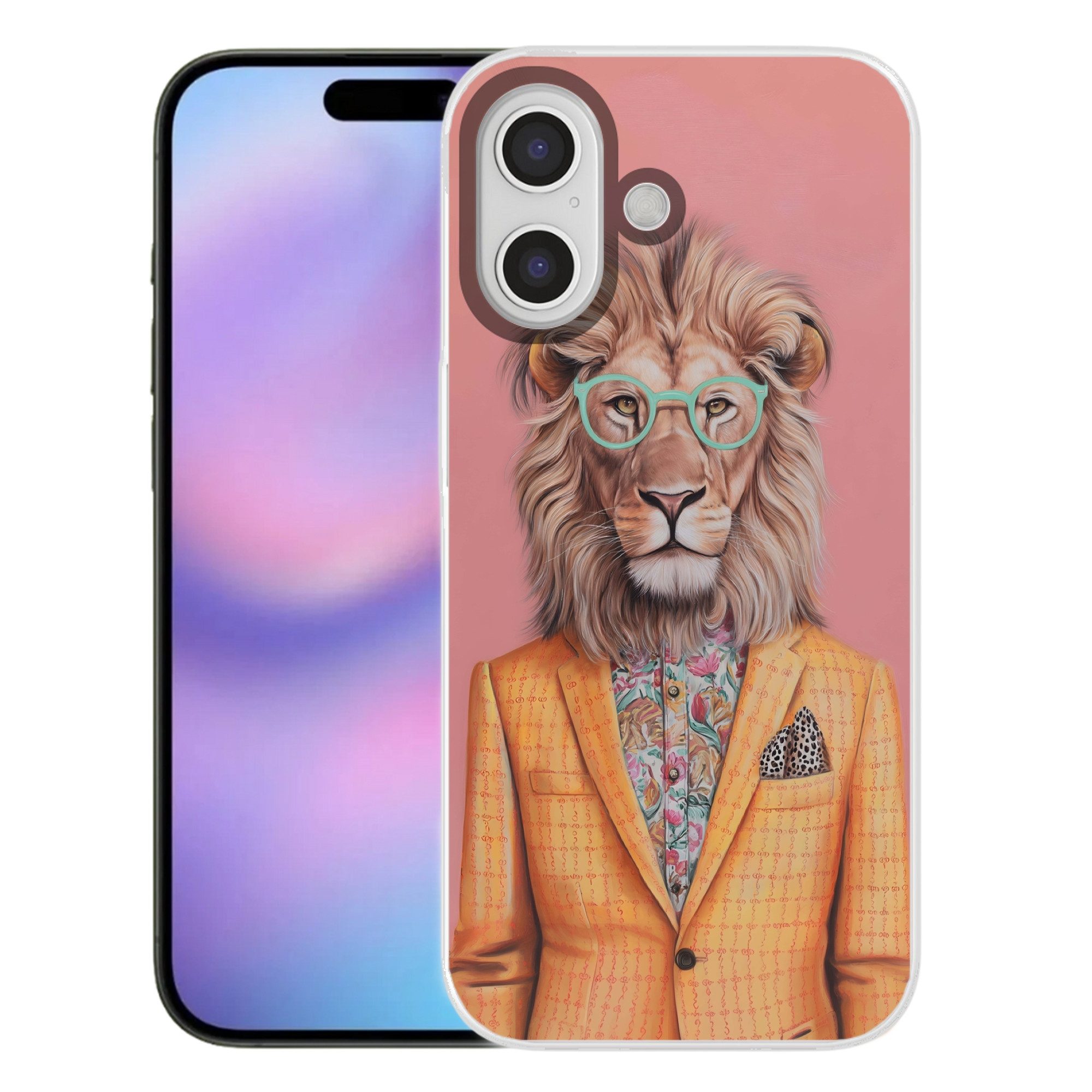 MuchoWow Handyhülle für Apple iPhone 17 Löwe - Anzug - Kariert - Brille, Smartphone-Bumper, Print, Handy Schutzhülle Dünn
